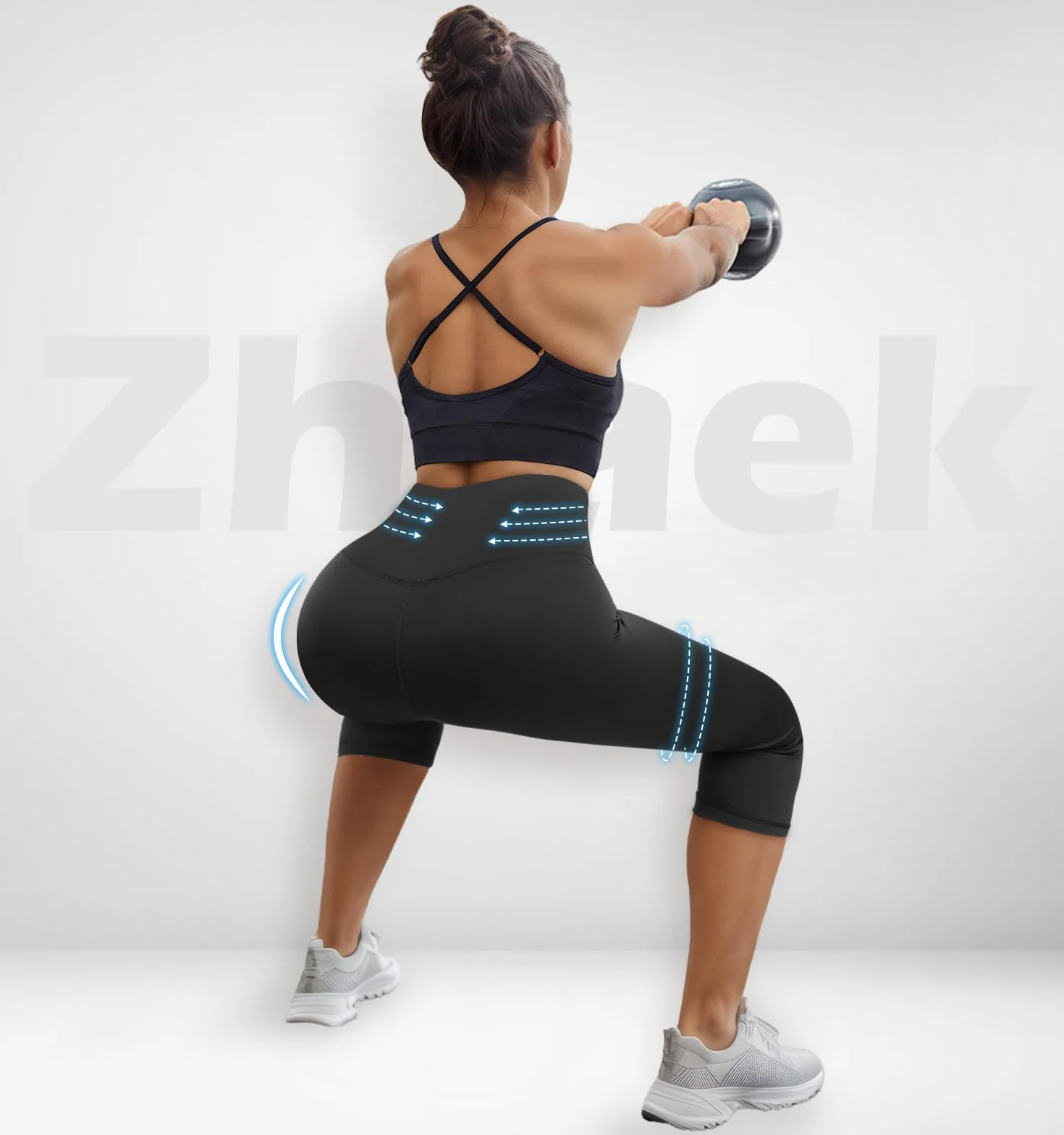 Damskie legginsy Push Up 3/4 Pirackie legginsy damskie fitness z wysokim stanem elastyczne spodnie sportowe Capri do biegania jogi pilates trening rozciągliwe