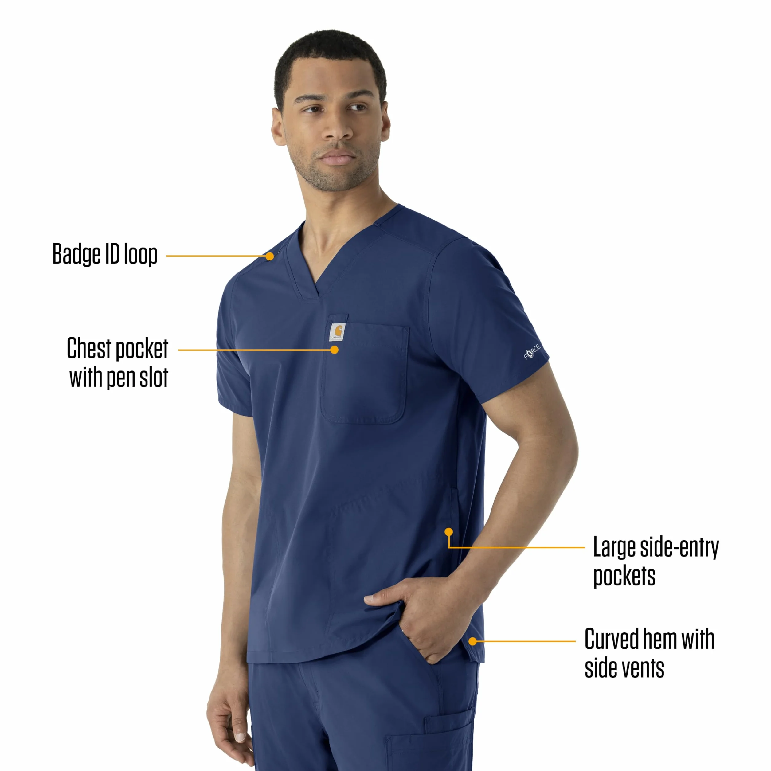 Carhartt Scrubs C16113 Force® Modern Fit V-Neck Top - Medium Regular - Navy