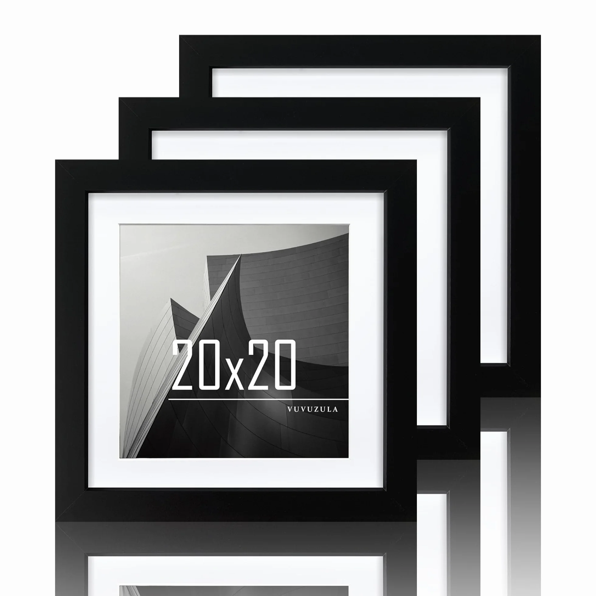 VUVUZULA Ramka na zdjęcia 20 x 20 cm, czarna drewniana ramka na zdjęcia 20 x 20 cm, ramka z płyty MDF z passe-partout, 15 x 15 cm, zestaw 3 szt
