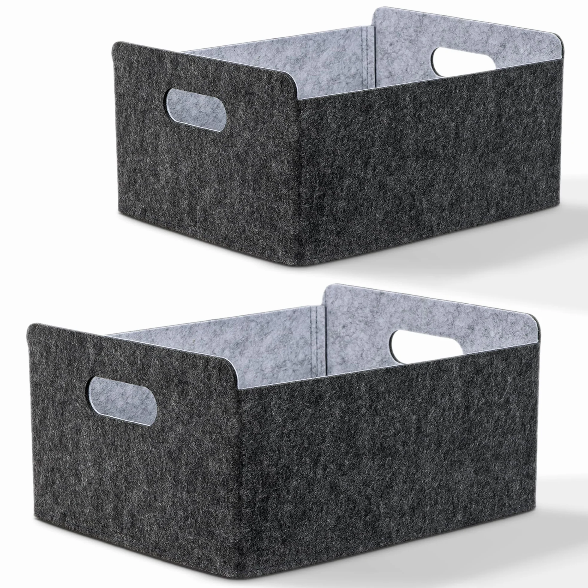 Składany filcowy kosz do przechowywania 31.5x25x15 cm Czarno-szary 2 sztuki