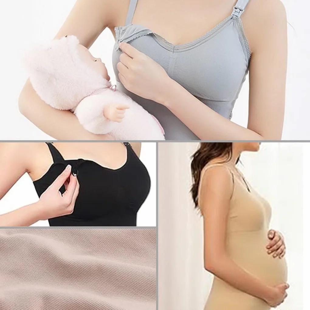 2-pak damski top do karmienia bez fiszbin, tank top z wbudowanym biustonoszem do karmienia piersią, do snu, damska kamizelka do karmienia, top do karmienia, top do karmienia, top ciążowy, podstawowy