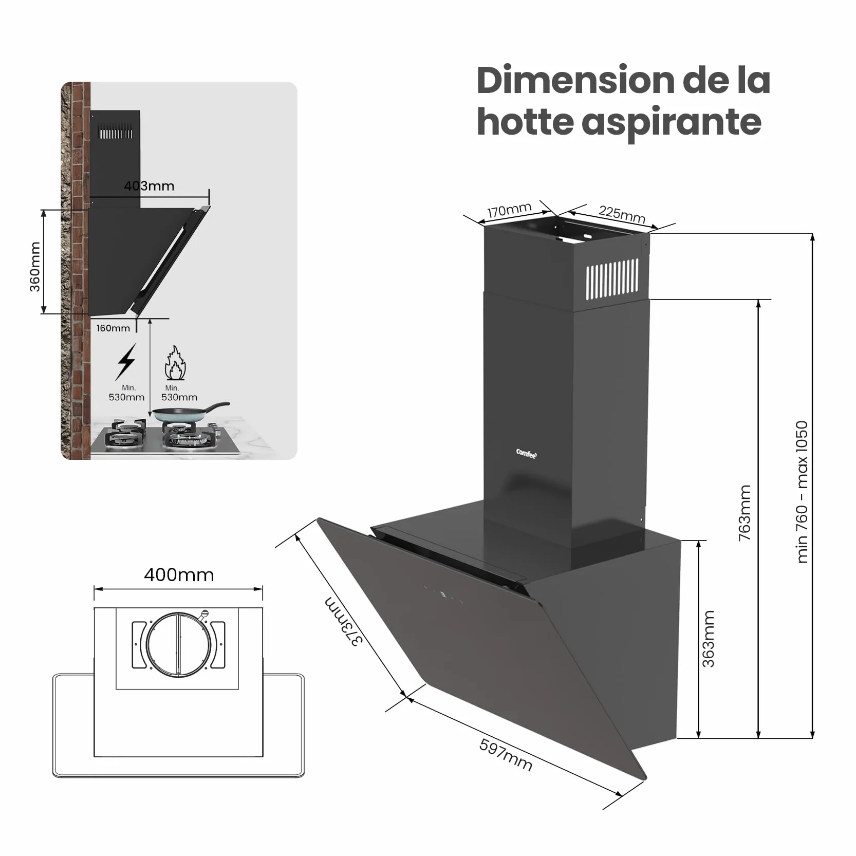 COMFEE okap kuchenny 60 cm KWH-ANGJ64B-60-FR