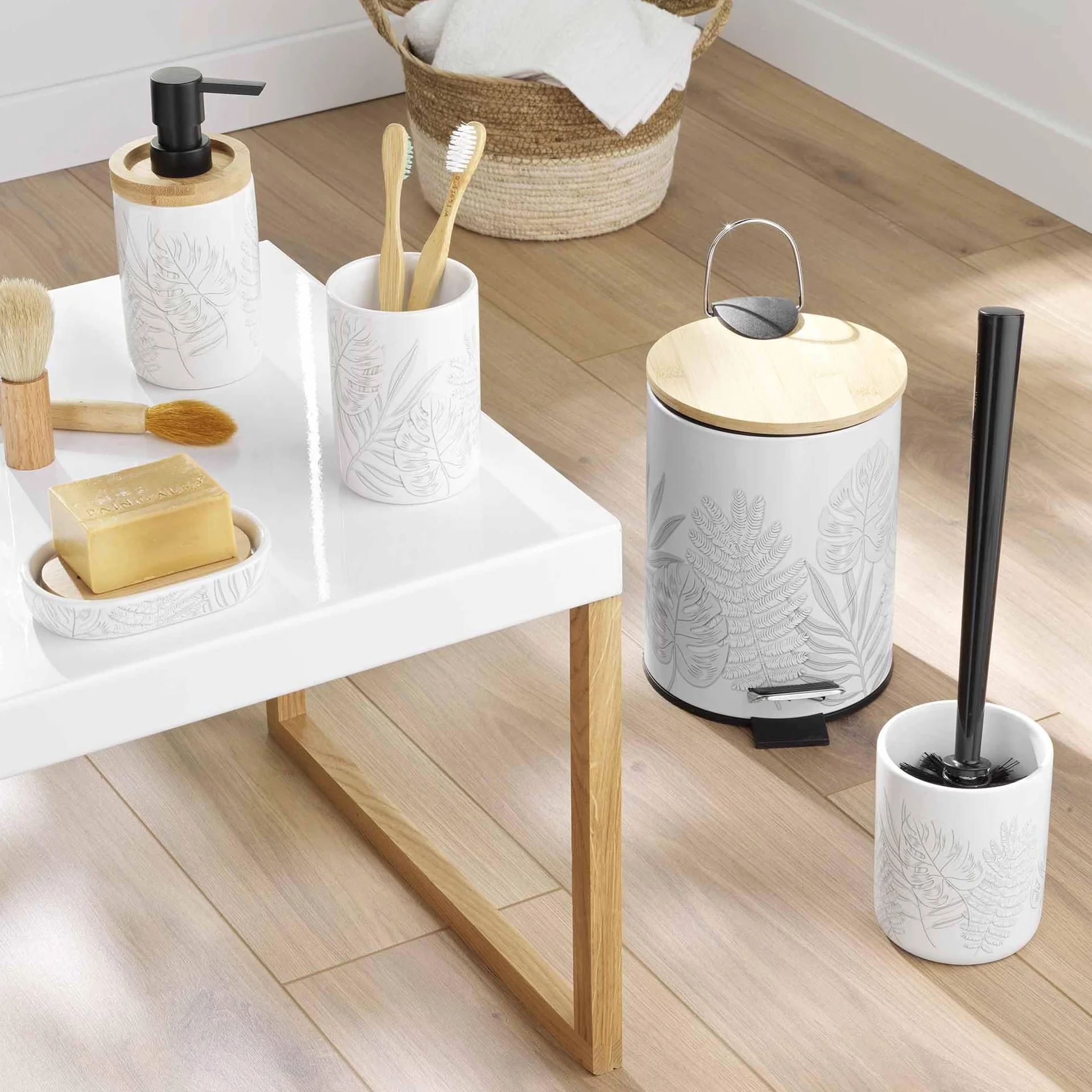 miękkość wnętrza, Kosz na śmieci z pedałem (3 L) Amber, Drukowany metal i Bamboo