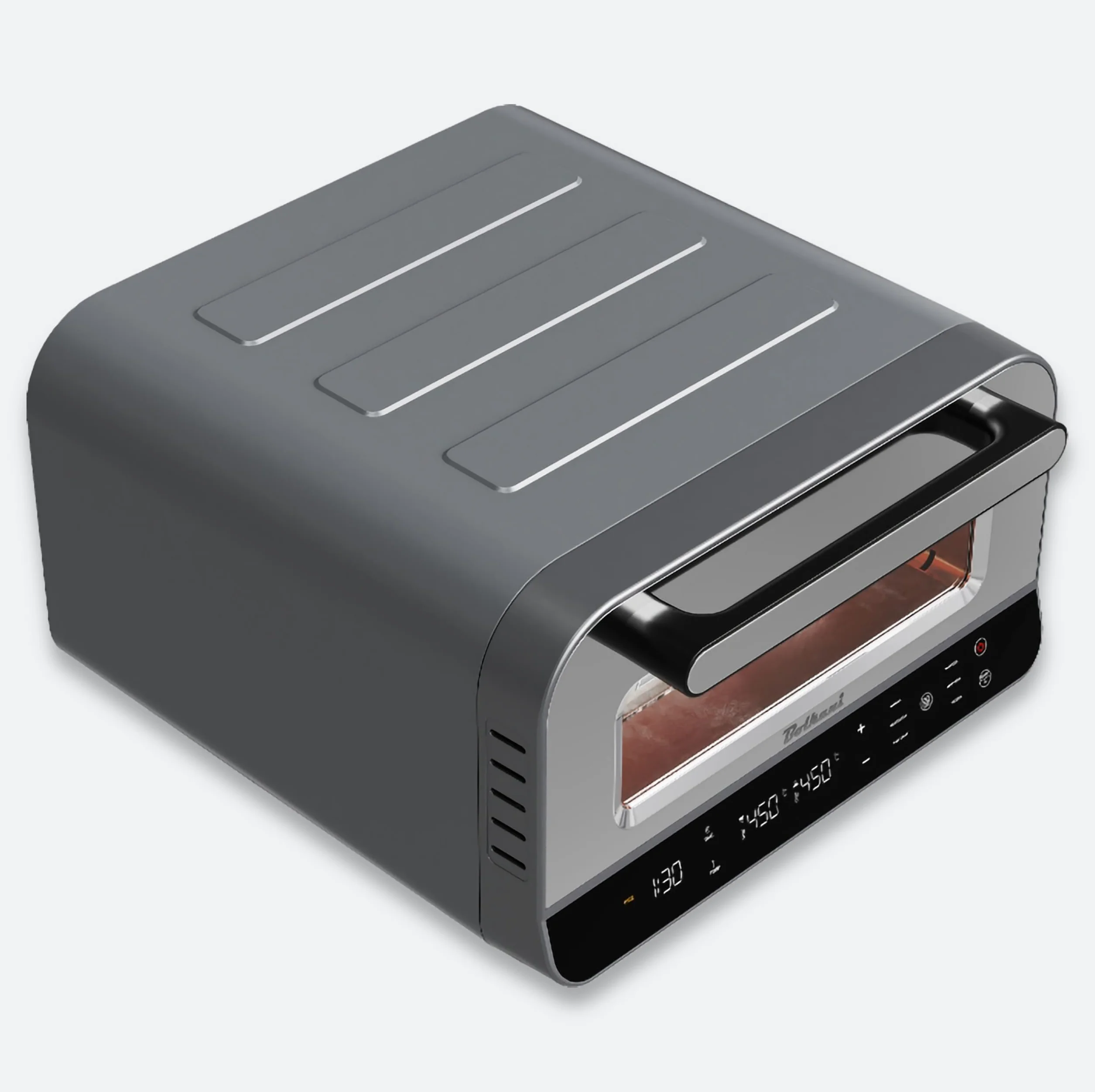 Elektryczny piec do pizzy 1700 W 450 °C z kamieniem i łopatką, timer, oświetlenie wewnętrzne, szary