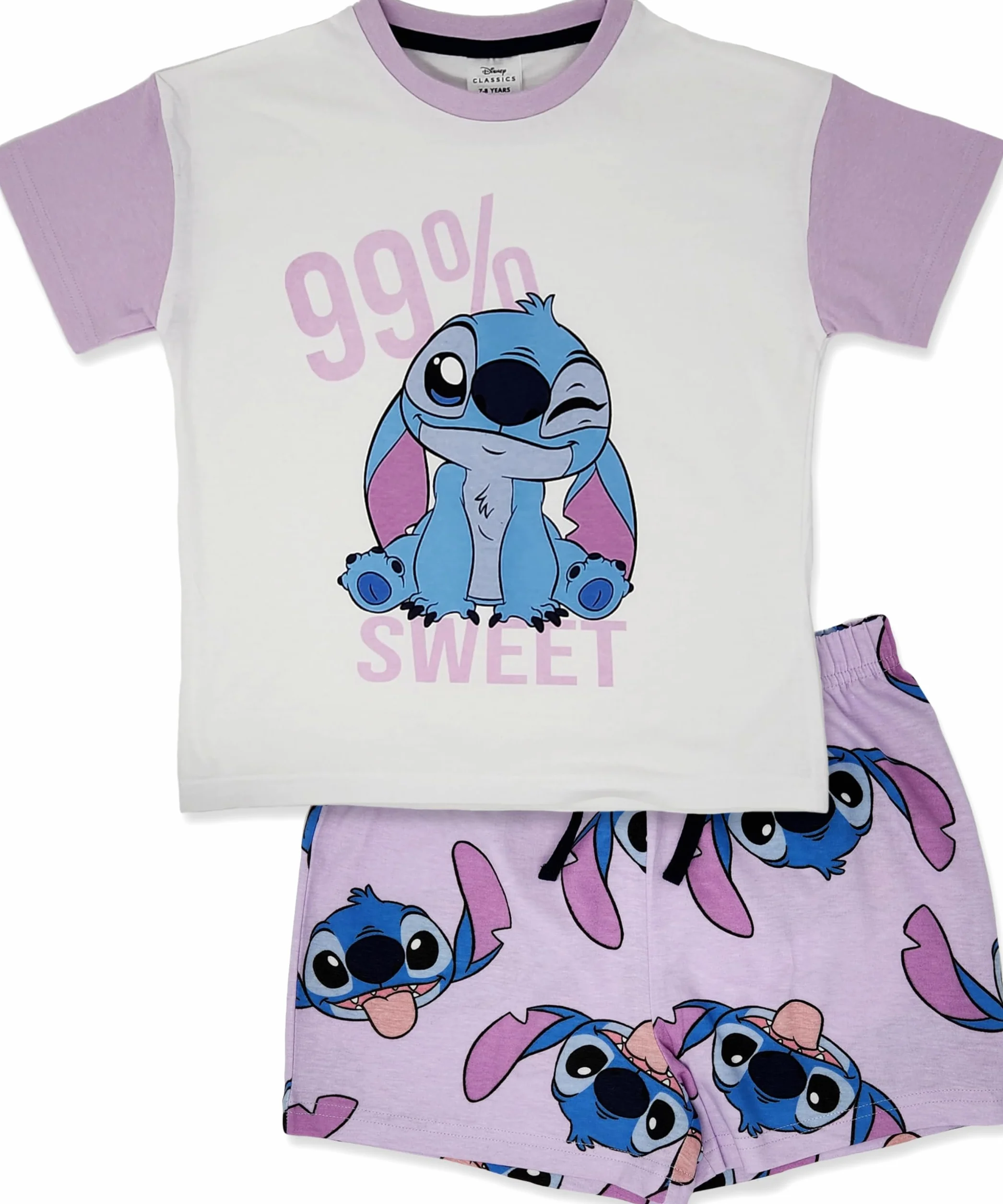 Disney Lilo & Stitch 100% damska czesana bawełna, zwis na ramionach, krótka piżama