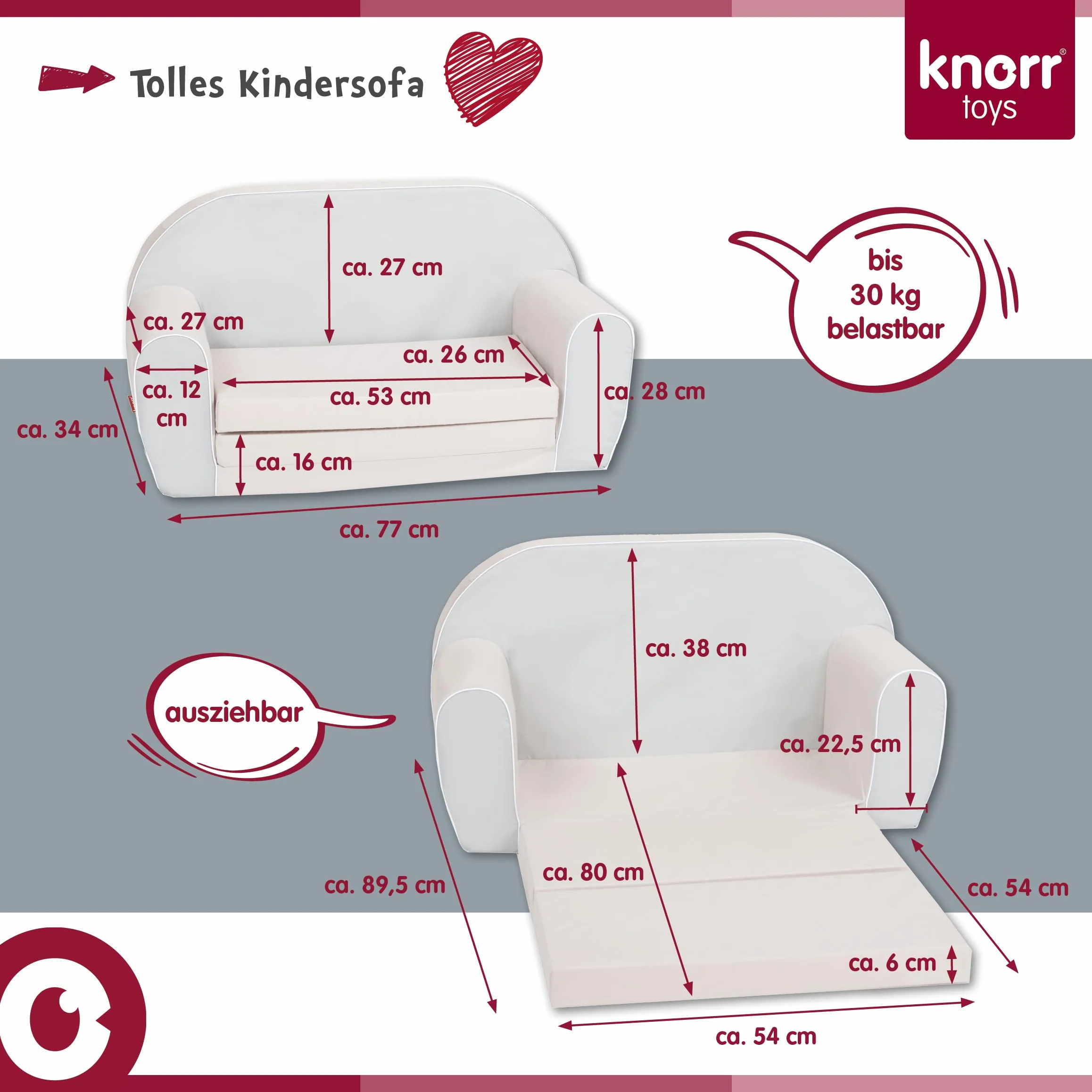 Knorrtoys 68481 sofa dziecięca Lilli bawełna kolorowa