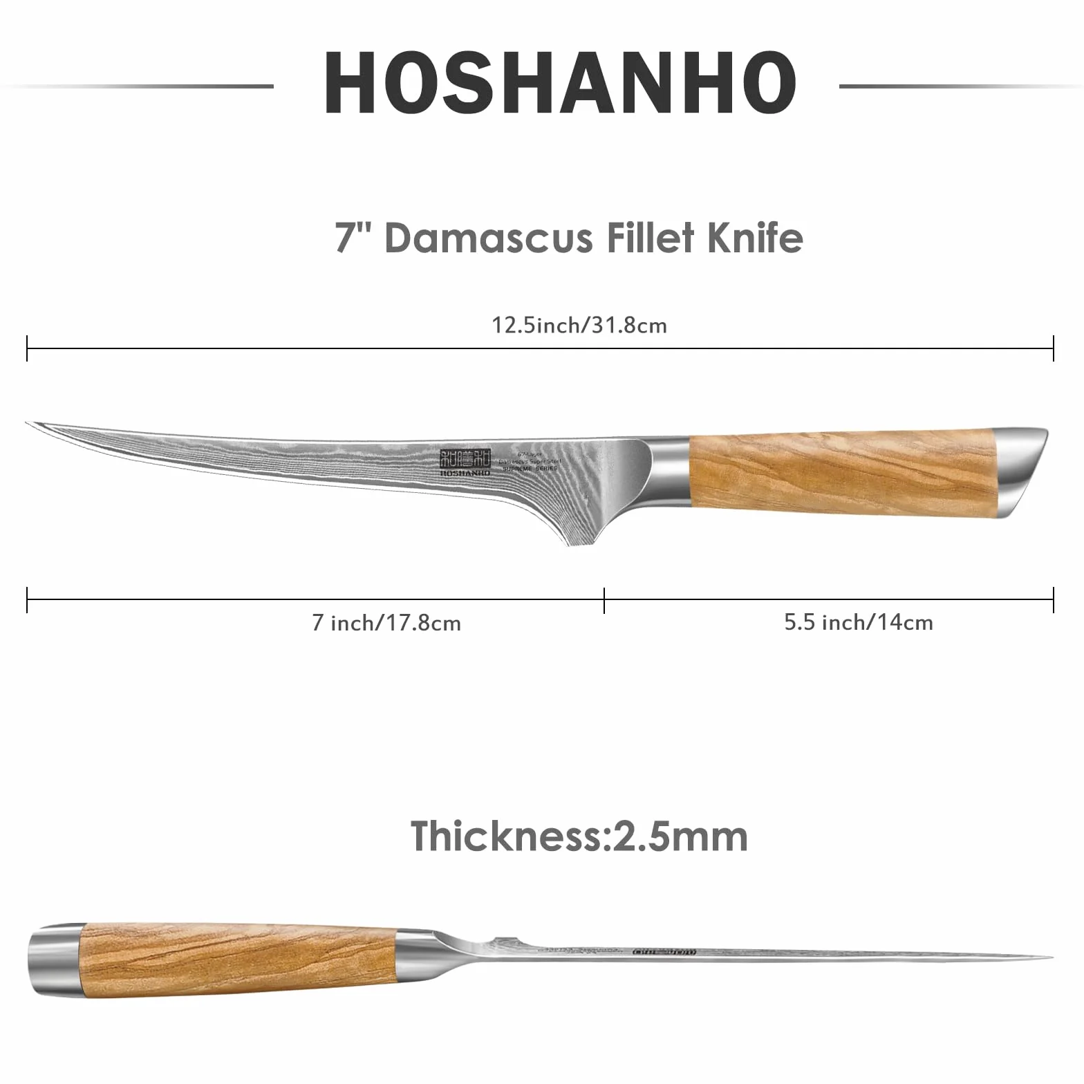HOSHANHO Nóż do filetów 18 cm, profesjonalny japoński nóż do ryb ze stali damasceńskiej 67 warstw super ostry nóż do filetowania z uchwytem z drewna oliwnego