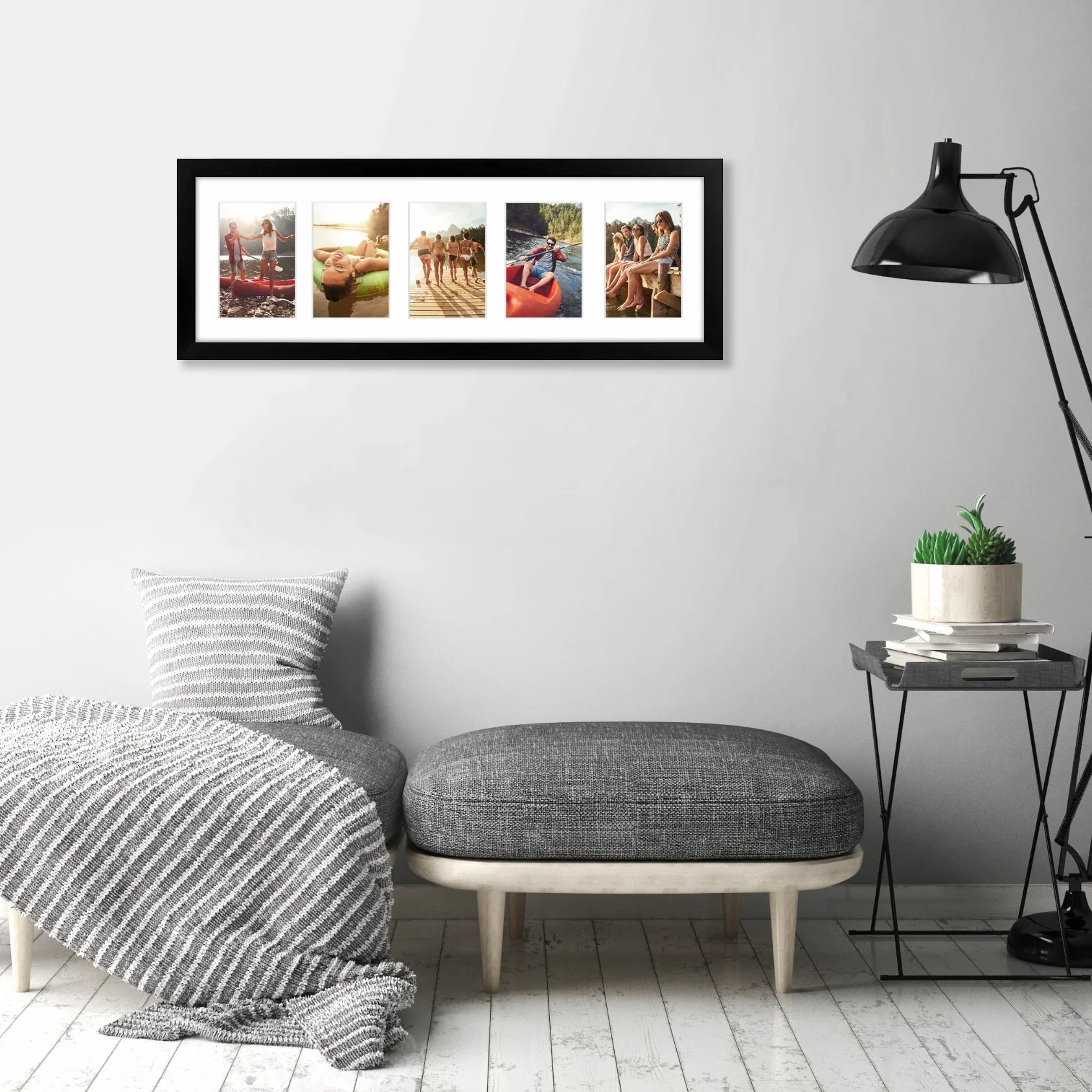Americanflat ramka kolaż 20 x 61 cm panoramiczna multiramka na 5 zdjęć 10 x 15 cm ze szkłem odpornym na stłuczenie