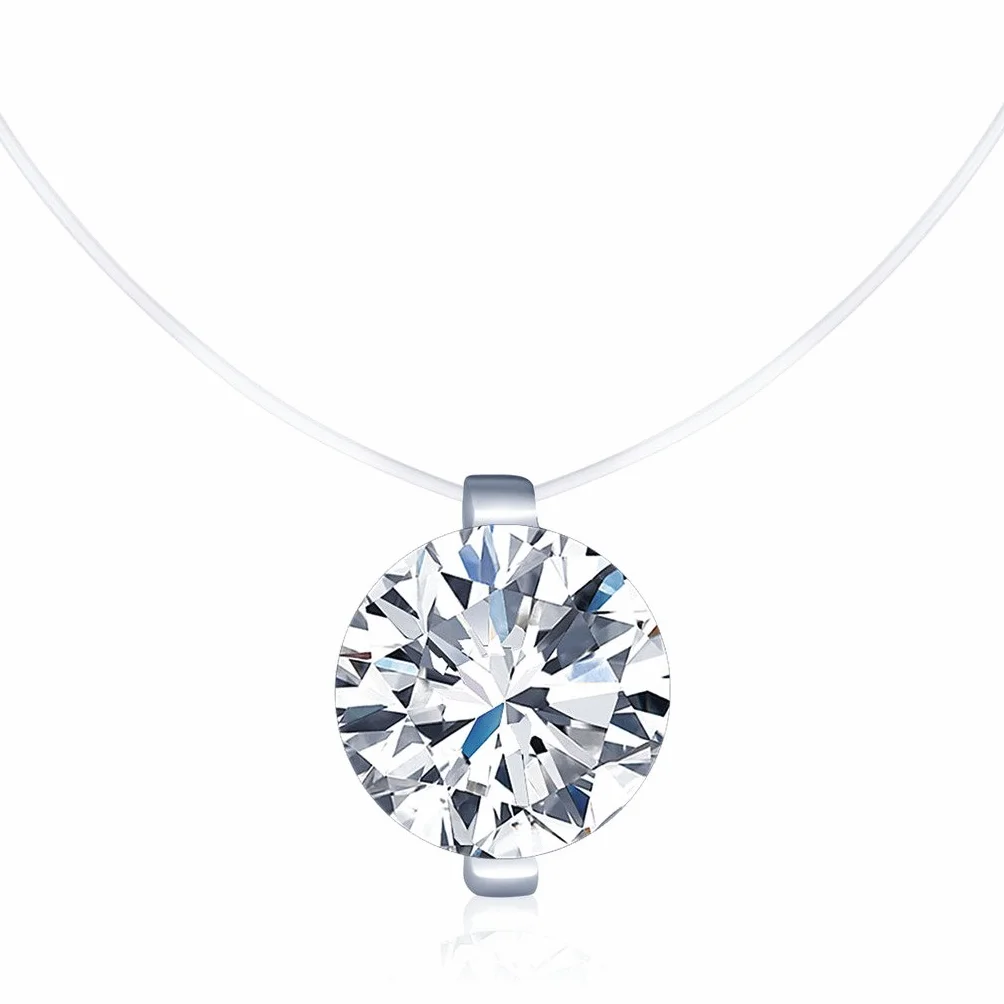 naszyjnik damski z „unoszącym się” kamieniem ze srebra wysokiej próby 925, 8 mm, cyrkonia, przezroczysty, nylonowy łańcuszek, choker, srebro wysokiej próby, cyrkonia,