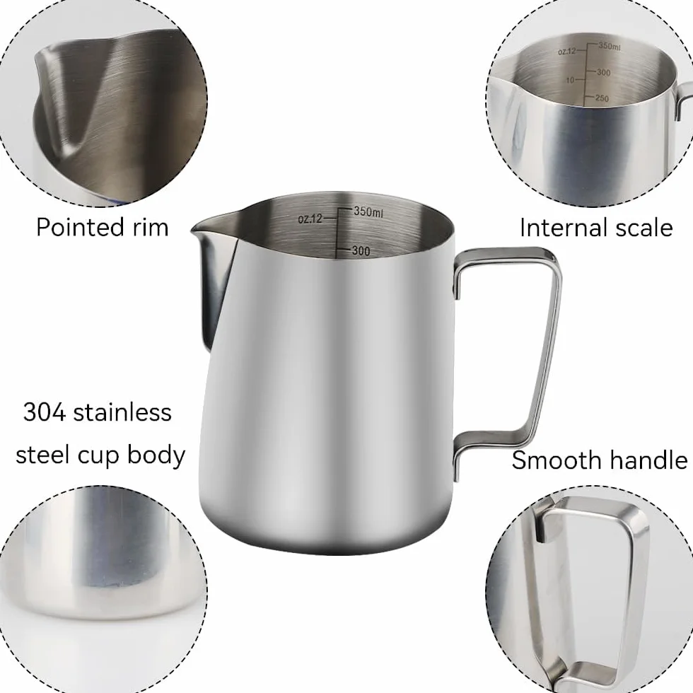Dzbanek do spieniania mleka ze stali nierdzewnej 304, 350 ml, Latte Art, do cappuccino i espresso