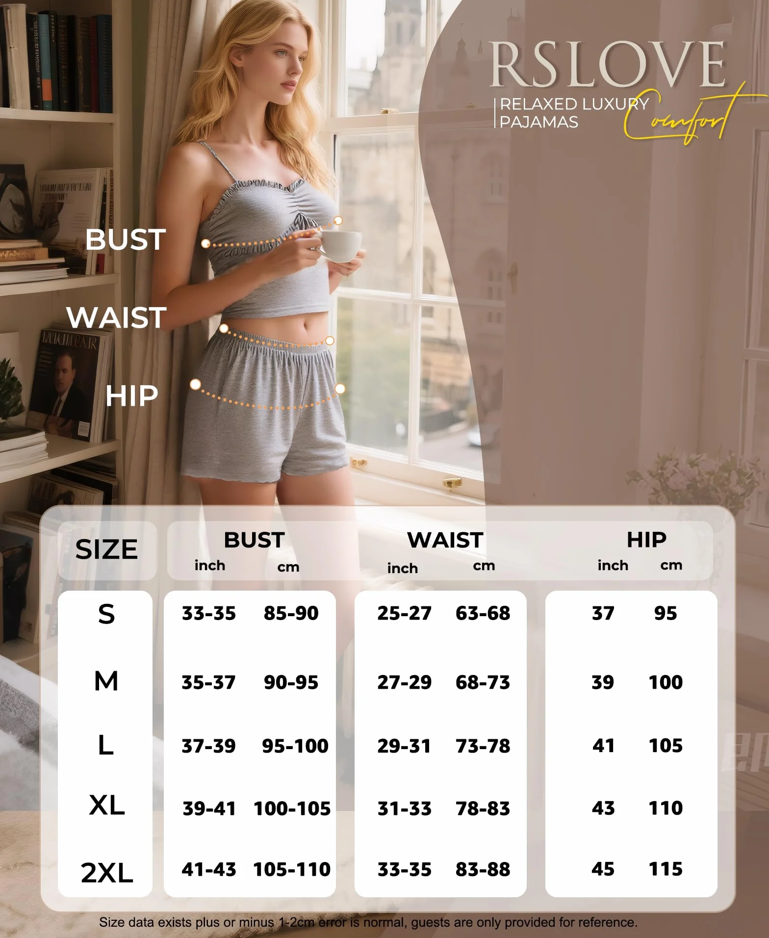 RSLOVE Womens Pajama Set Soft - Dwuczęściowy zestaw PJ z kamizelką i szortami Lekka letnia bielizna nocna Szary S