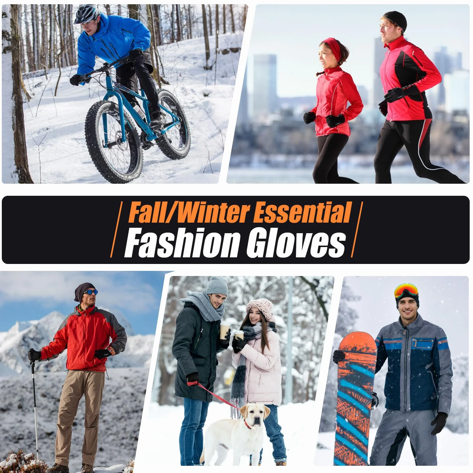 Touchscreen Gloves, Unisex Sports Glove, Outdoor Running Gloves, Ciepłe wiatroodporne zimowe z Antypoślizgowy Uchwyt z polaru do biegania, turystyki pieszej (Czarny)