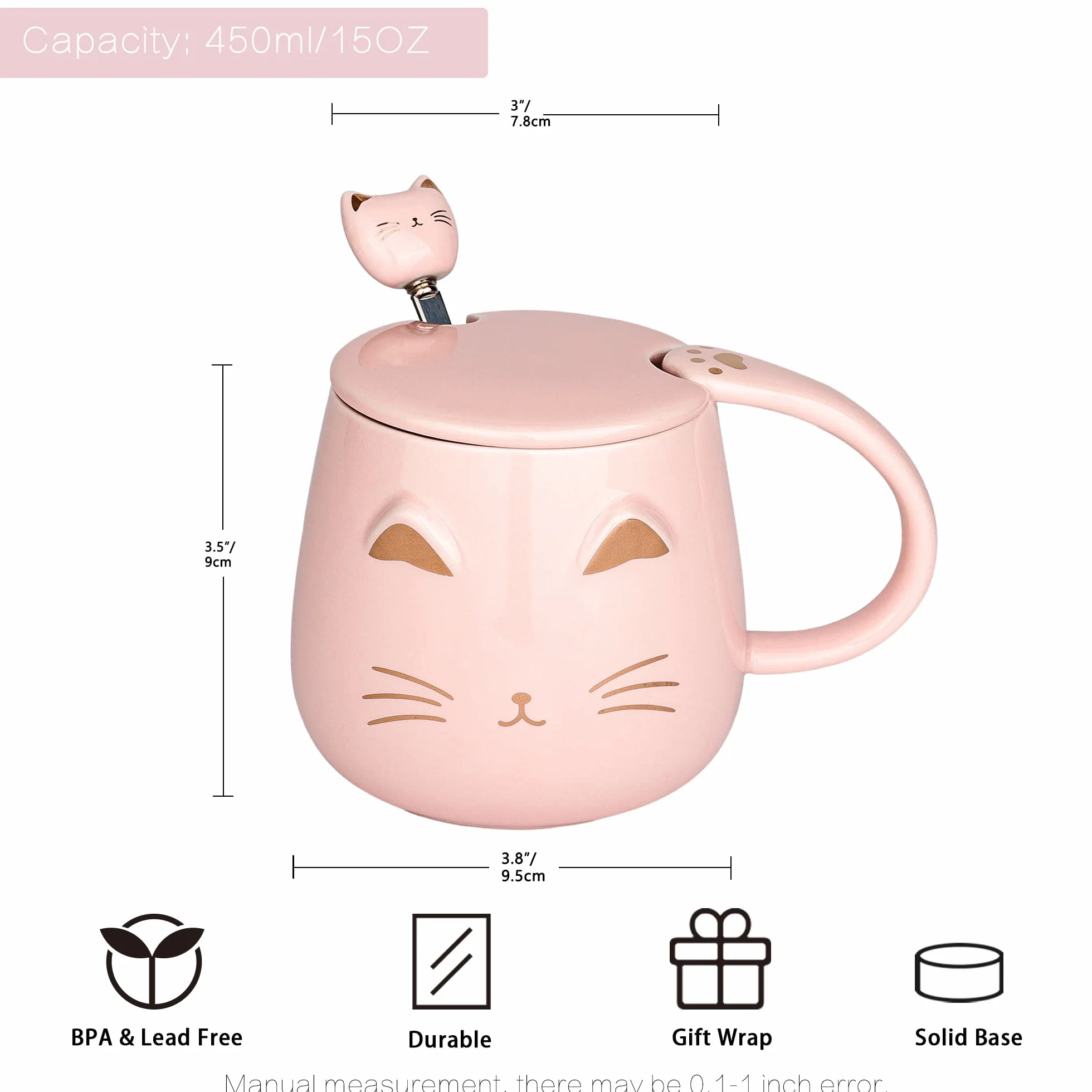 SHENDONG ceramiczny kubek z kotem Kawaii z pokrywką i łyżką ze stali nierdzewnej