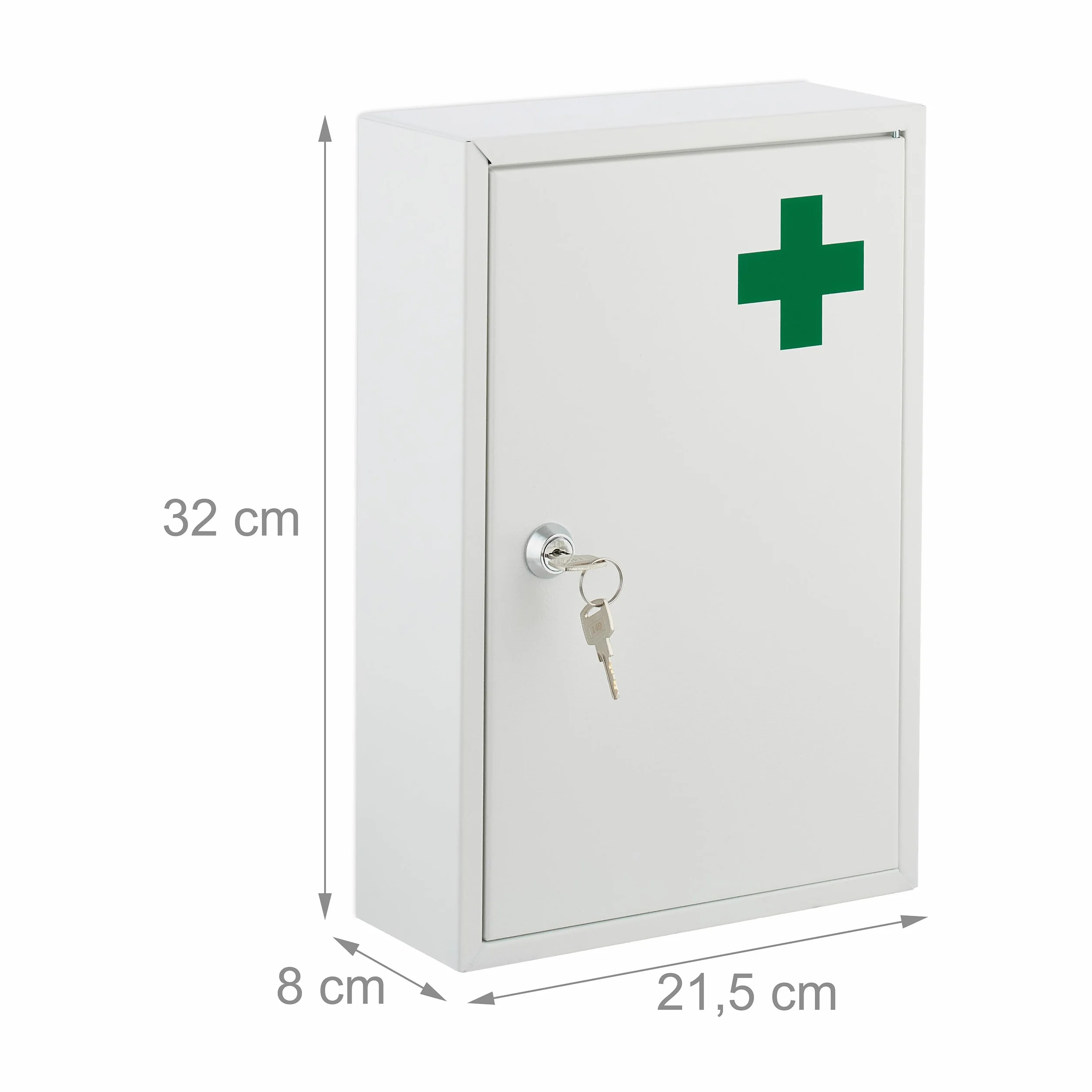 Relaxdays Szafka na lekarstwa, zamykana, 2 przegródki, wys. x szer. x gł.: 32 x 21,5 x 8 cm, na leki, wisząca szafka na leki, biała, żelazo, 1 sztuka