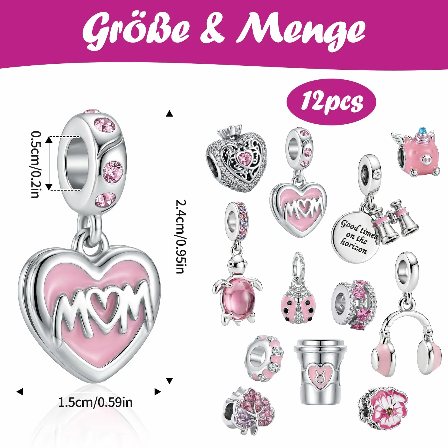 Zawieszki Charms do bransoletki Pandory 12 sztuk srebrna różowa biżuteria akcesoria Y2k