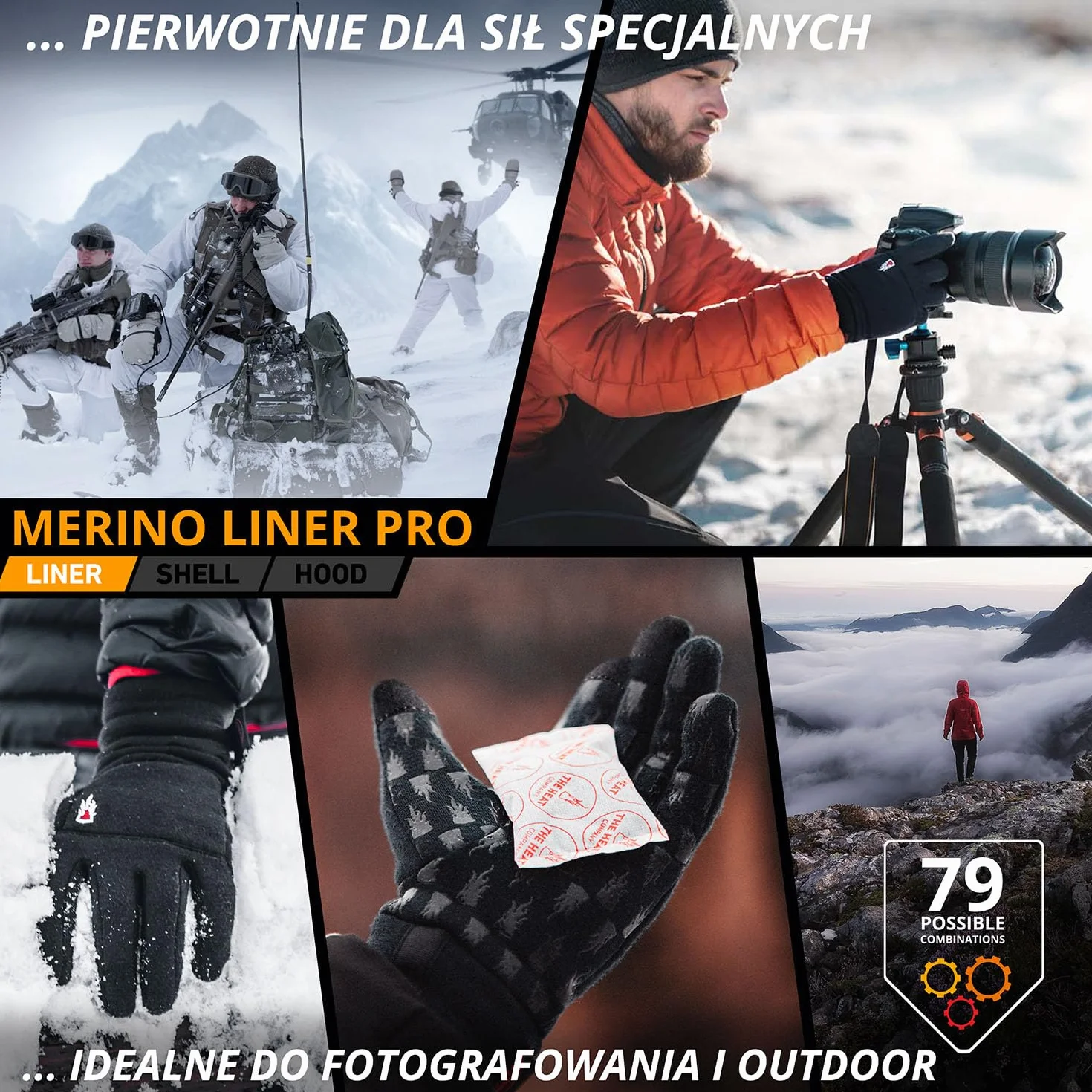 THE HEAT COMPANY - MERINO LINER PRO - wkładki do rękawic - rękawiczki z wełny merynosów - jakość premium - rękawiczki z ekranem dotykowym - damskie i męskie - rękawiczki sportowe - czarne