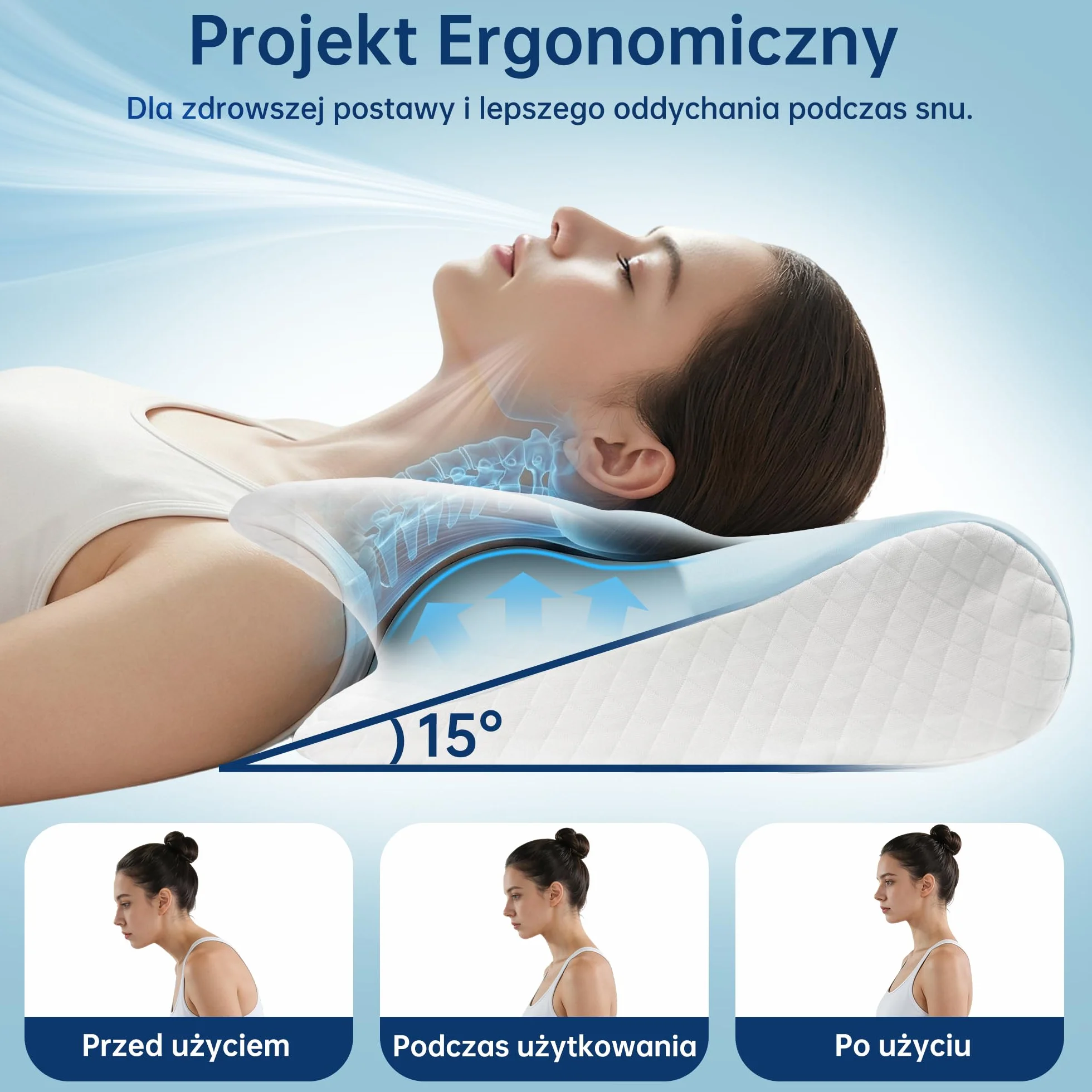 Poduszka Ortopedyczna Profilowana 2w1, Pianka Memory, 60x42x14/12 cm, Szara