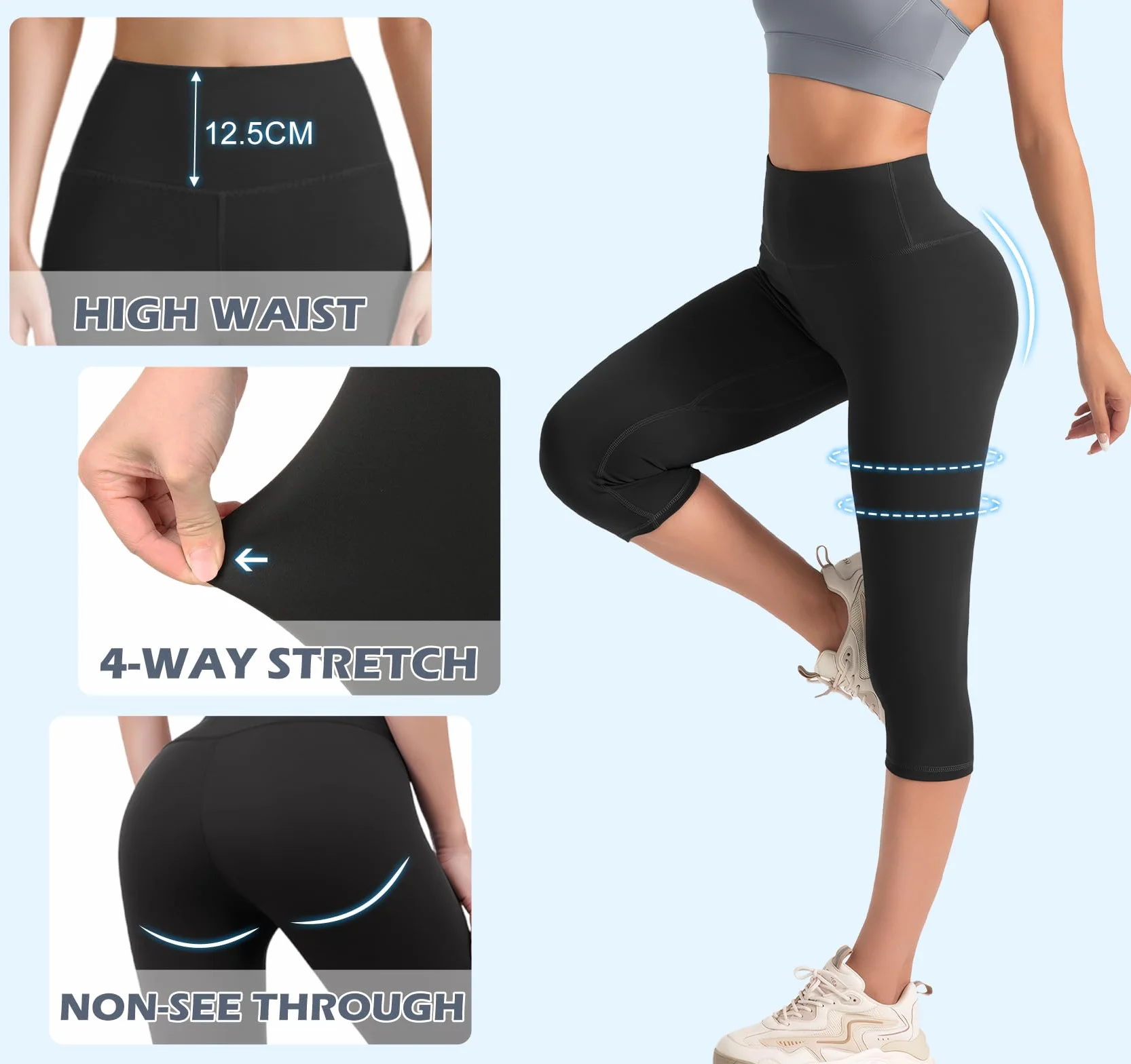 Damskie legginsy Push Up 3/4 Pirackie legginsy damskie fitness z wysokim stanem elastyczne spodnie sportowe Capri do biegania jogi pilates trening rozciągliwe