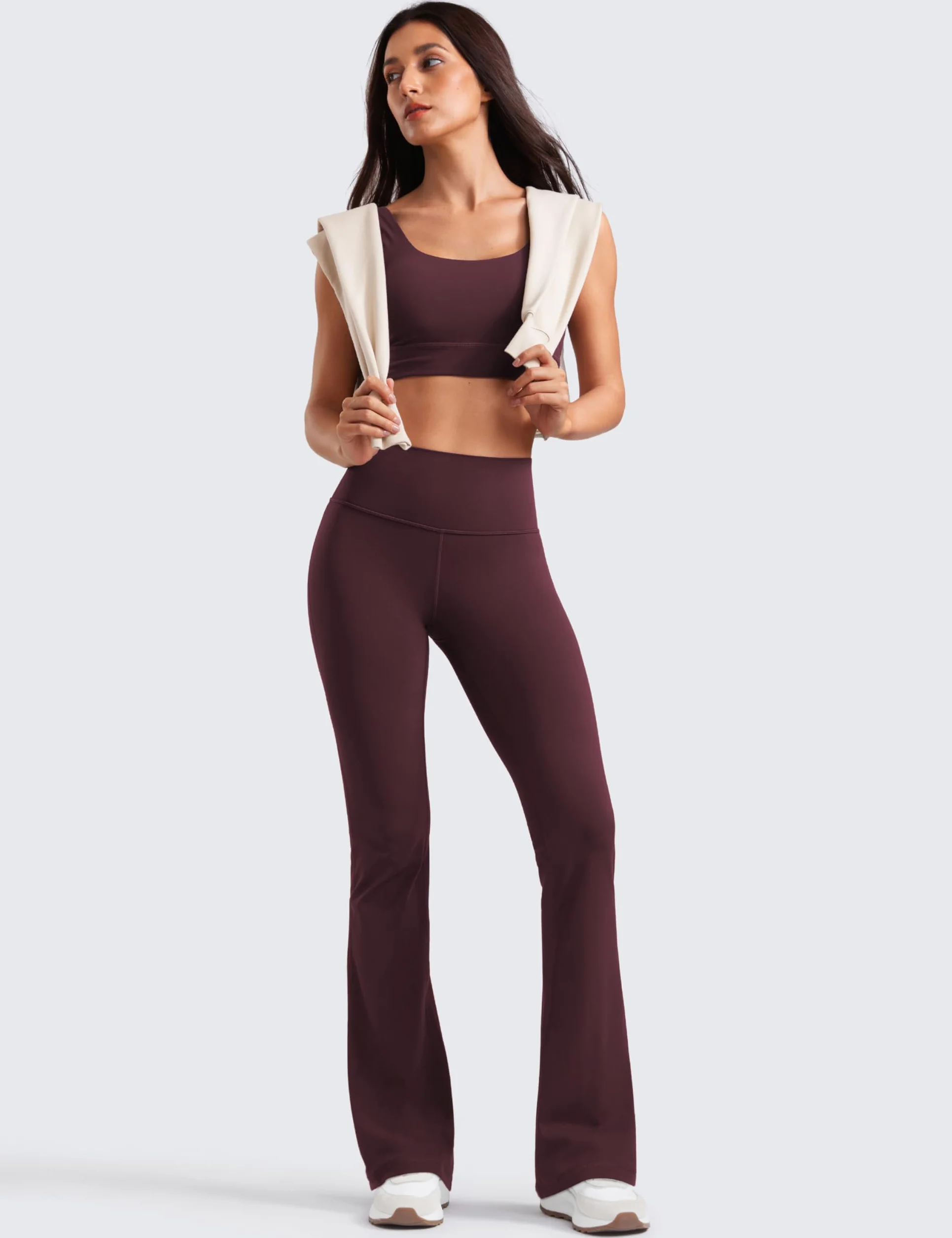 CRZ YOGA Damskie spodnie Butterluxe z wysokim stanem i rozszerzanymi nogawkami do jogi Bootcut z szeroką nogawką i kieszenią Lounge - 77.5cm