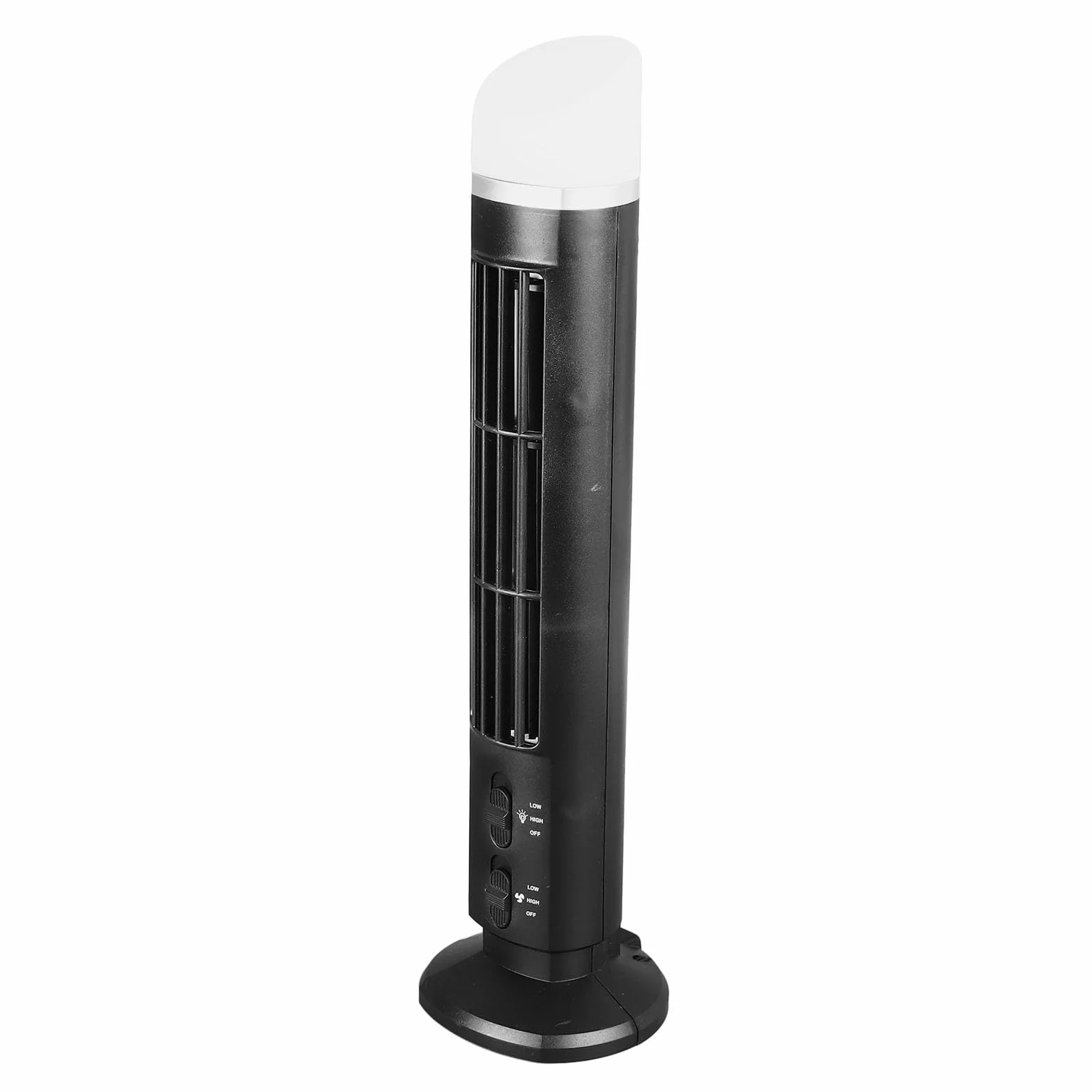 Bezłopatkowy wentylator wieżowy, oscylacyjny 90 stopni, cichy, przenośny, USB wentylator biurkowy ze światłem, do domu, sypialni, biura, czarny