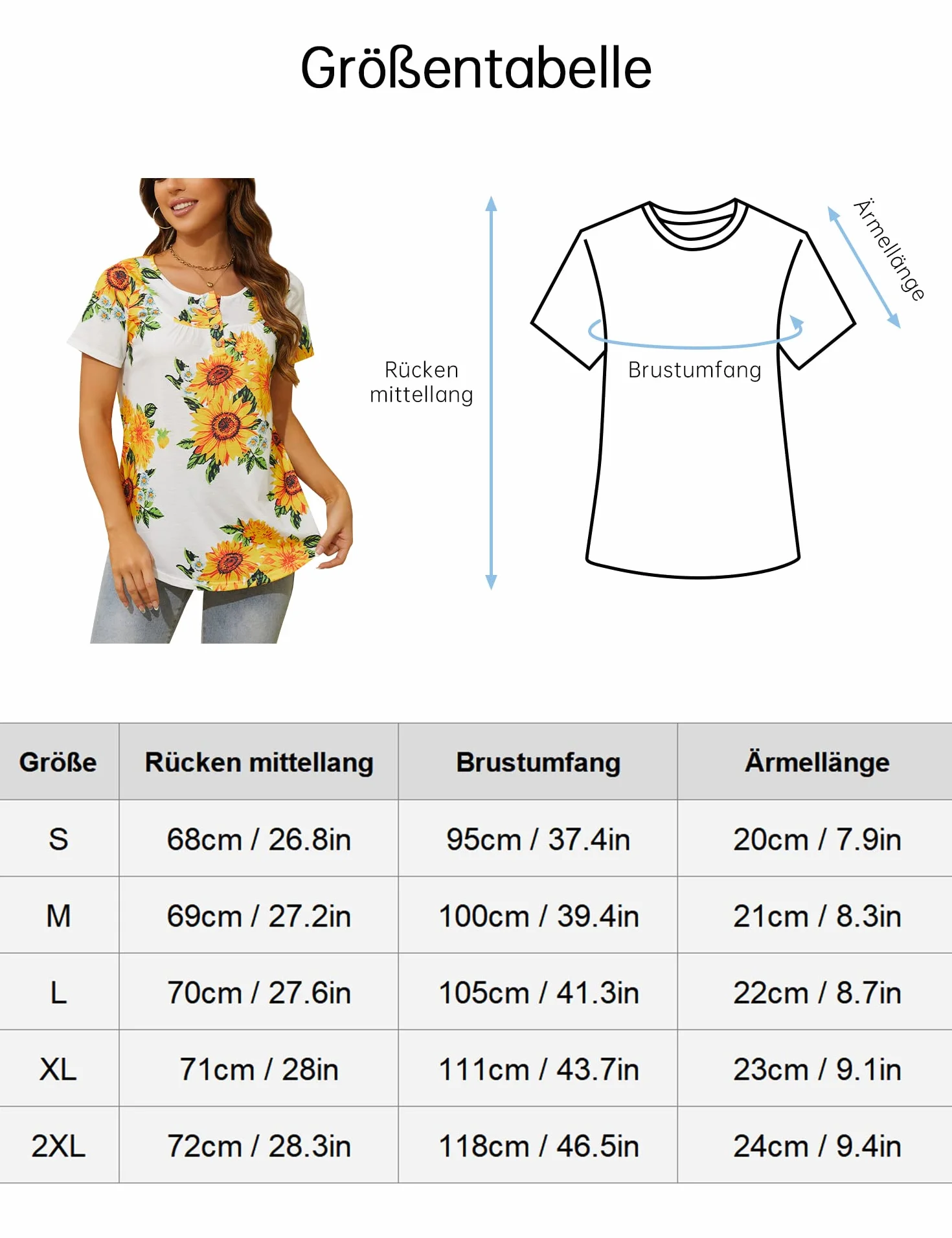 ANGGREK Kwiatowa tunika, damska letnia bluzka z krótkim rękawem, luźna, okrągły dekolt, plisowana listwa guzikowa, Henley Top, elegancka koszula, S-2XL