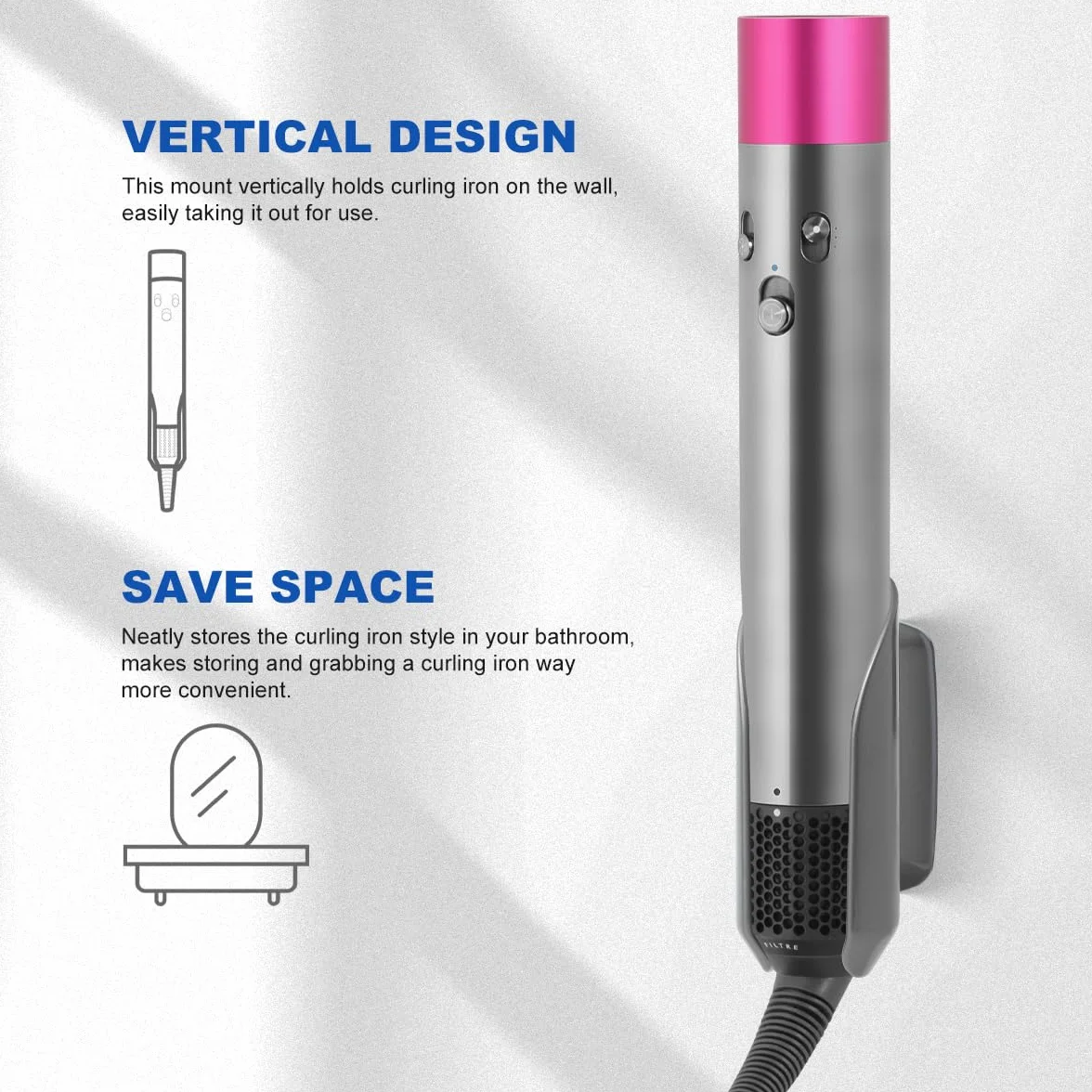 LANMU Uchwyt ścienny kompatybilny z Dyson Airwrap Styler, organizer do przechowywania, szary