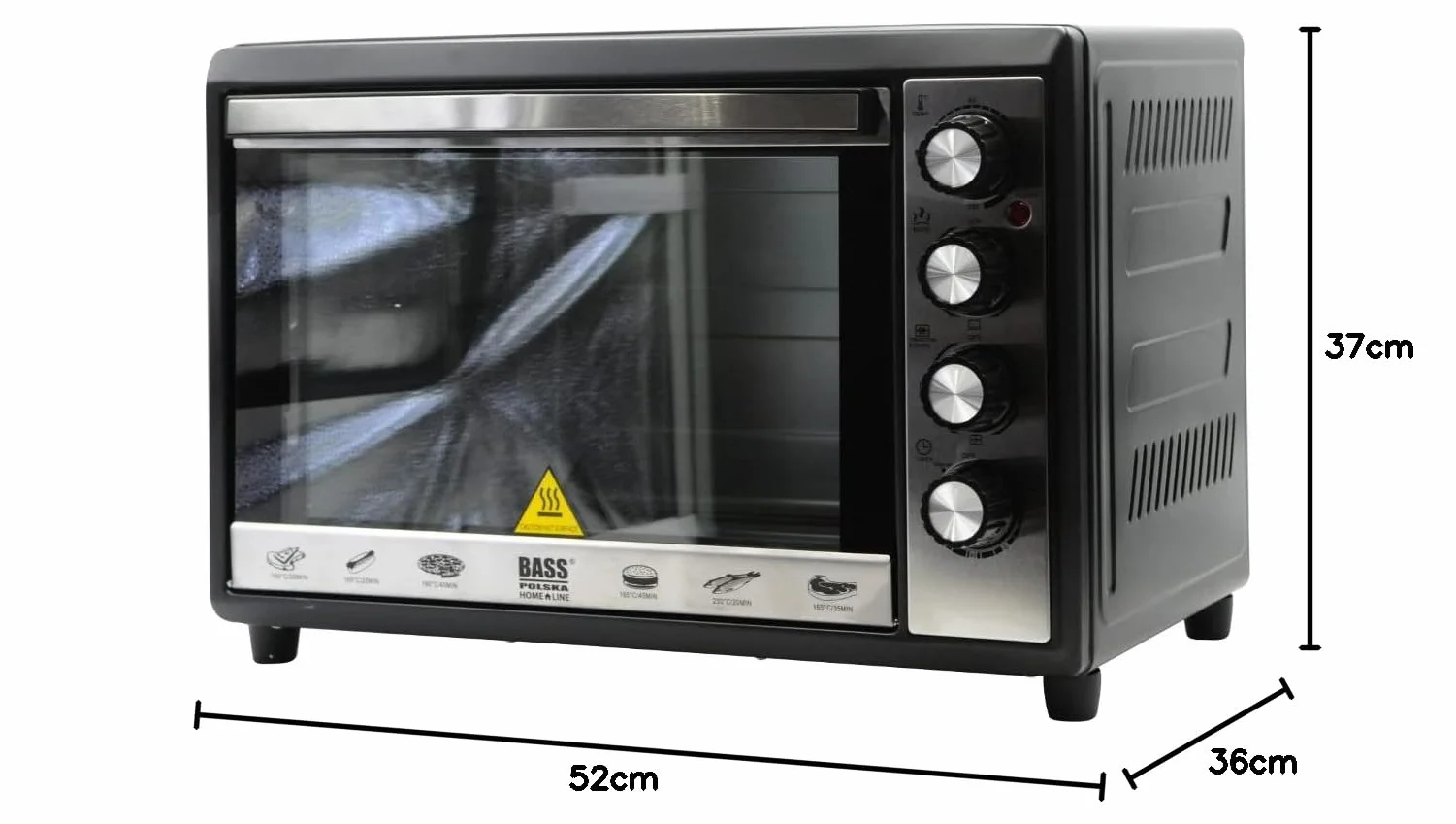 BASS POLSKA Mini piekarnik z rożnem 48L, do 230 ° C, mały piekarnik, piekarnik, piec do pizzy, ruszt - blacha do pieczenia - suszarka do owoców, małe kuchnie