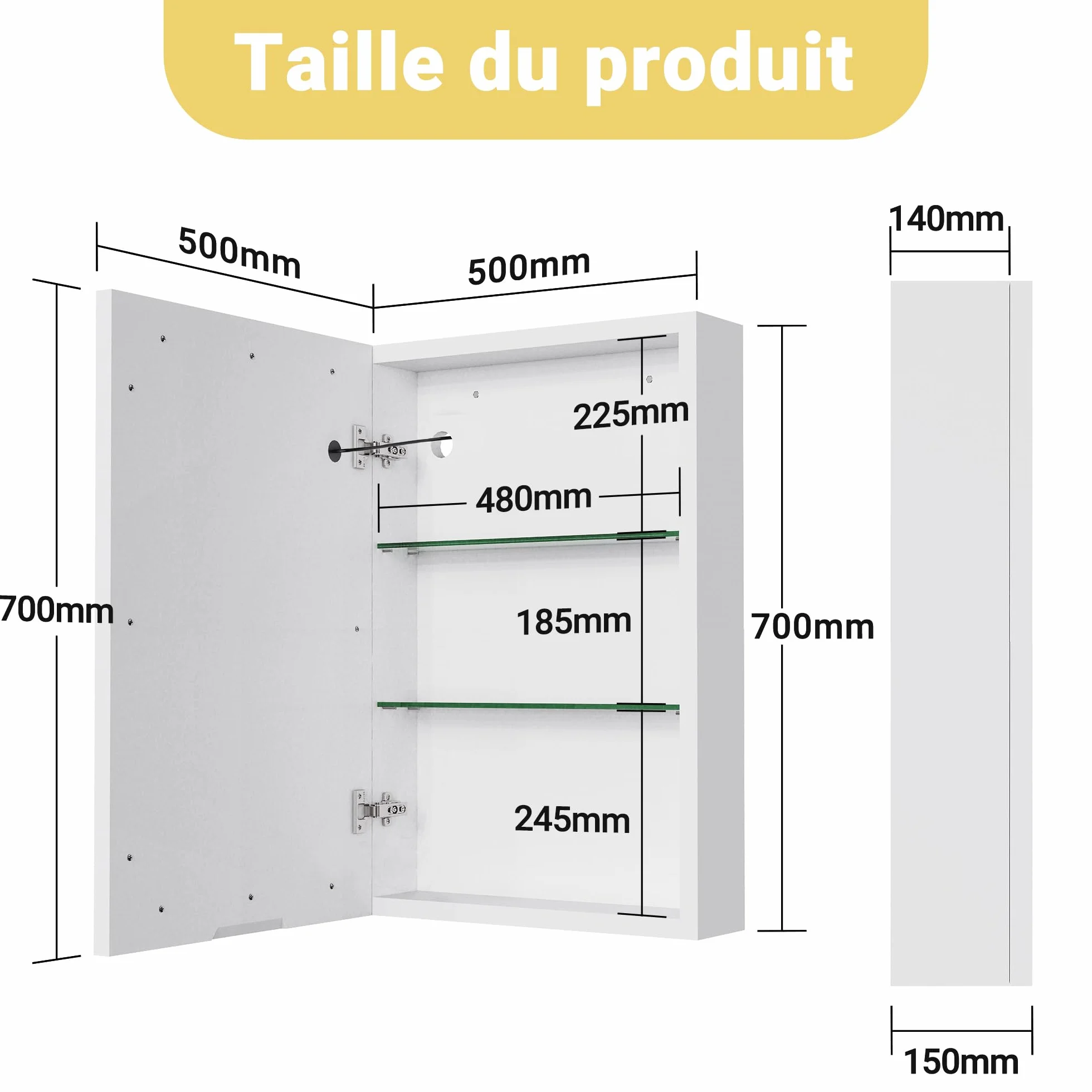 Szafka łazienkowa z lustrem LED podwójna 50x15x70 cm biała
