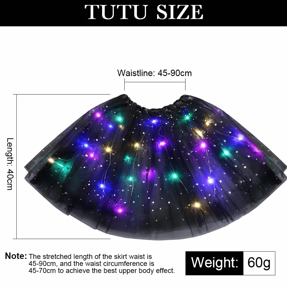 URAQT Spódniczka tutu LED, tiulowa spódniczka damska LED tutu dla dorosłych, mini spódniczka damska z diodami LED, tutu LED dla dorosłych na karnawałowe bale, bale, kostium na Halloween, 40 cm