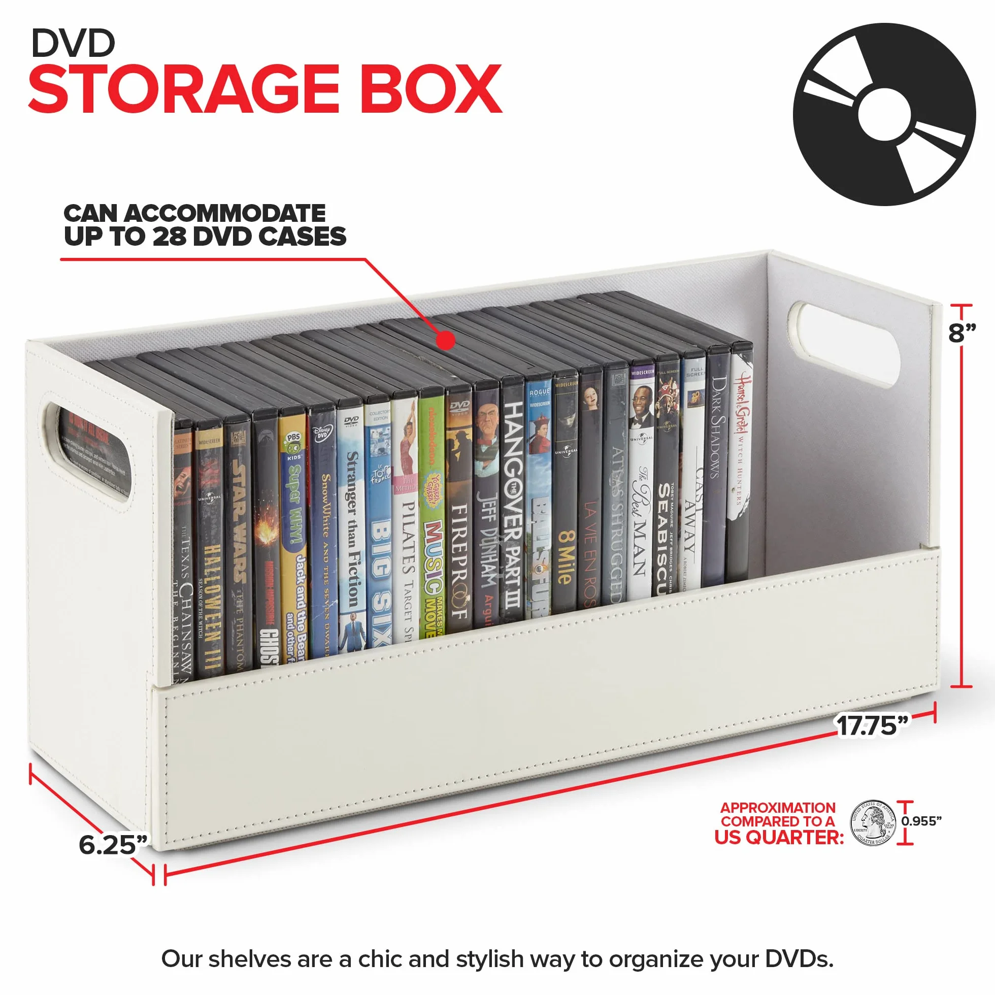 Stock Your Home Pudełko do przechowywania DVD, organizer na półkę filmową na Blu-Ray, etui na gry wideo, płyty CD, stojak na taśmę VHS, uchwyt na płyty, może pomieścić do 28 płyt DVD, sztuczna skóra