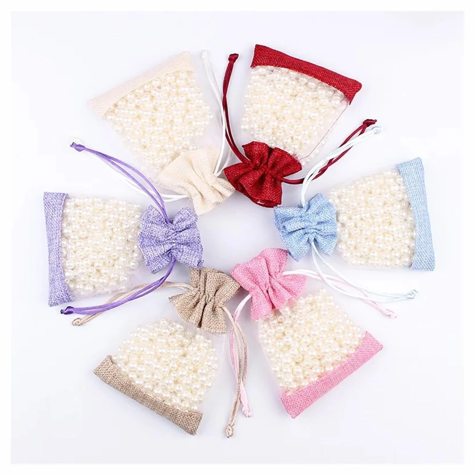 WENH 50 szt. Lniana torba Organza saszetka ze szwem sznurek do pakowania biżuterii woreczki na prezenty weselne(Multi,15X20CM_OTHER)