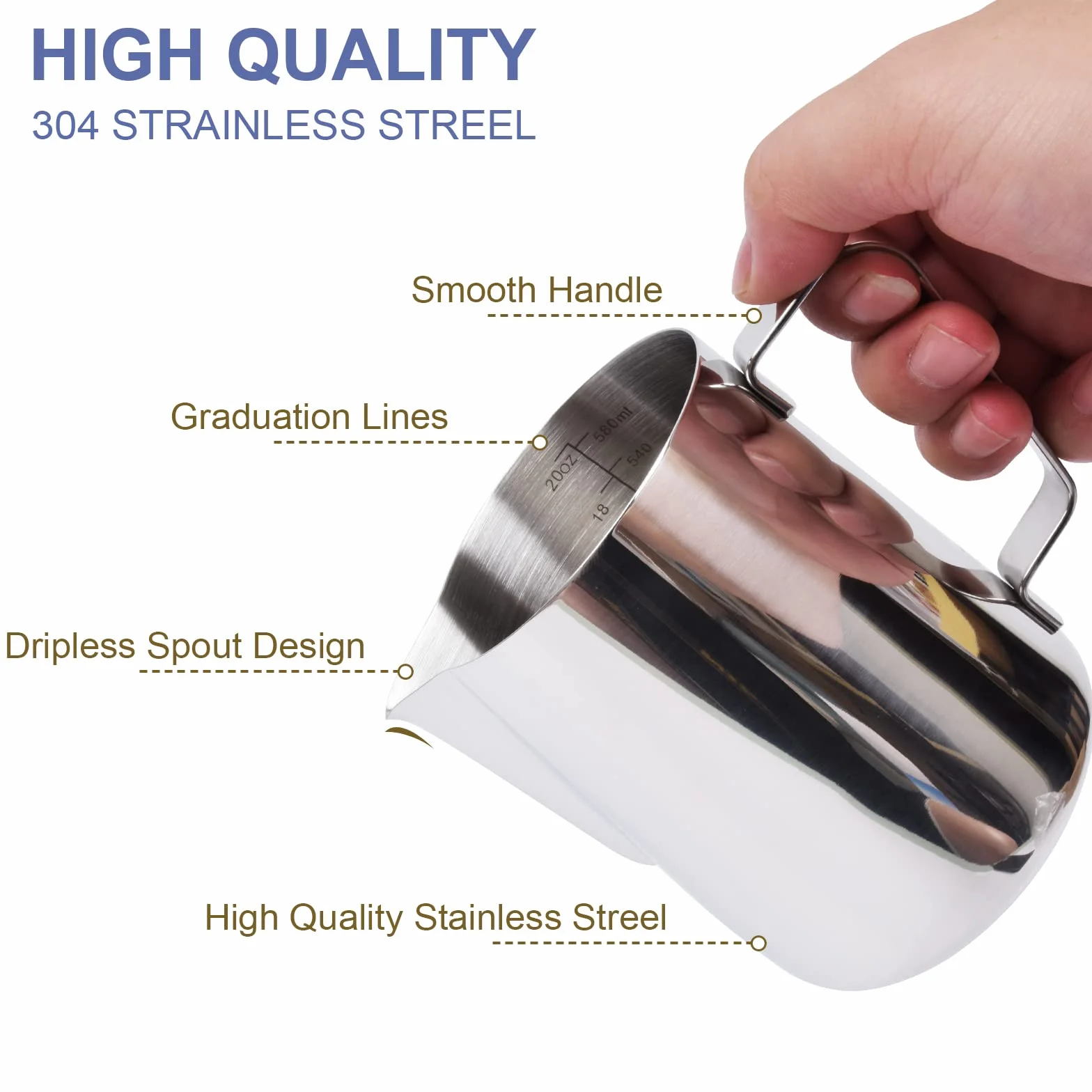 Dzbanek do spieniania mleka ze stali nierdzewnej 350 ml do espresso latte cappuccino