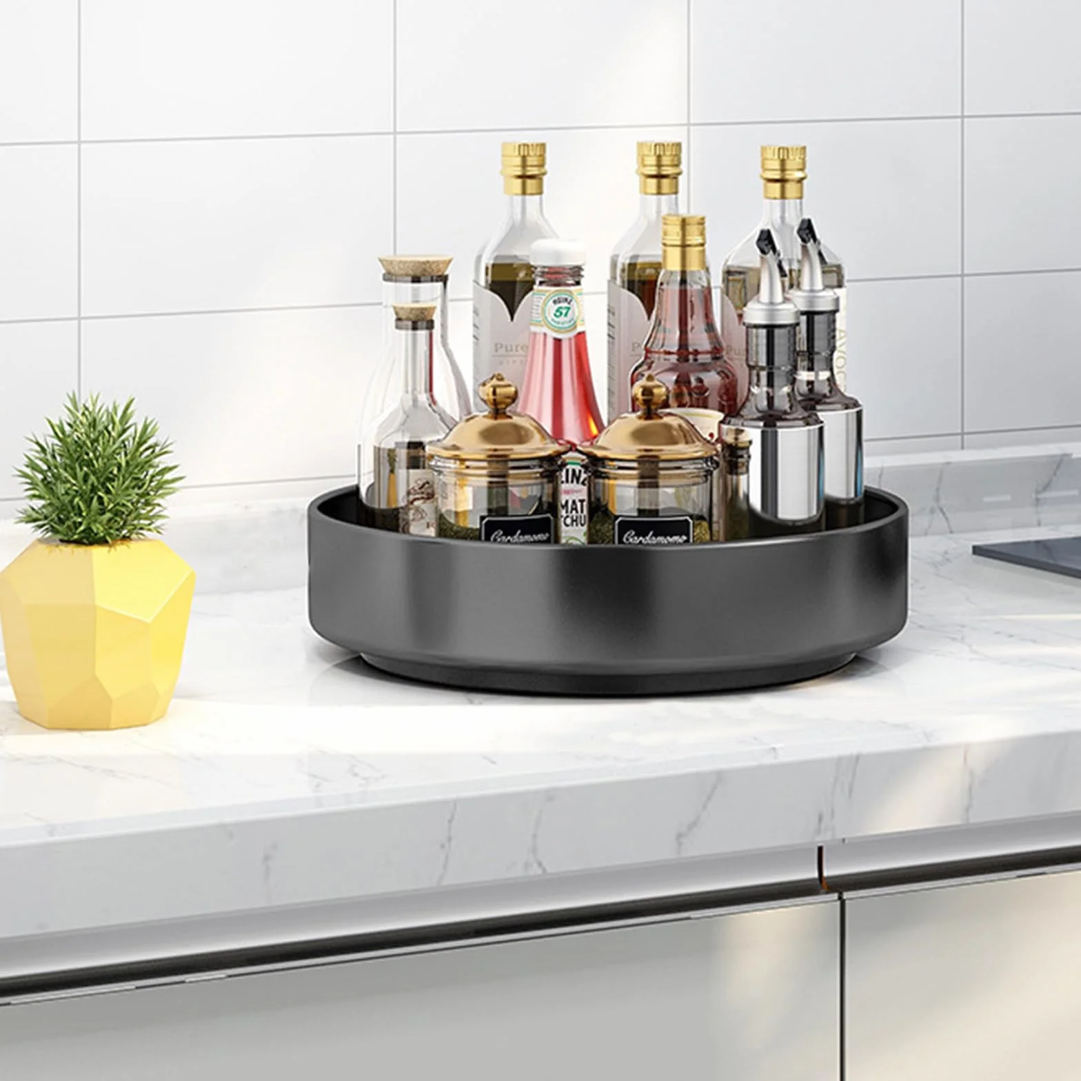 Lazy Susan talerz obrotowy 30 cm 360° czarny metal do szafy spiżarni