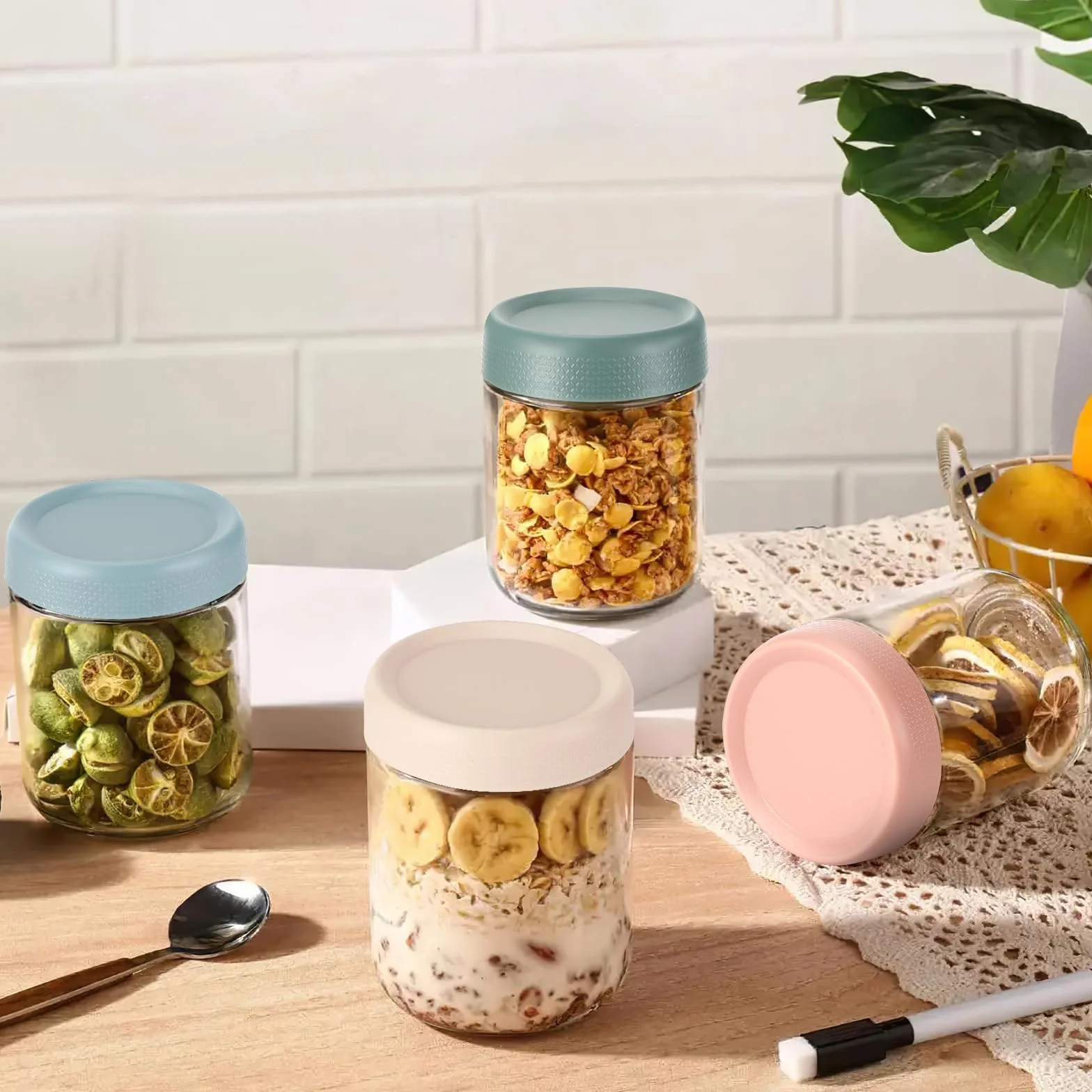 Słoiki Overnight Oats 500 ml z zakręcaną pokrywką, zestaw 4 sztuk