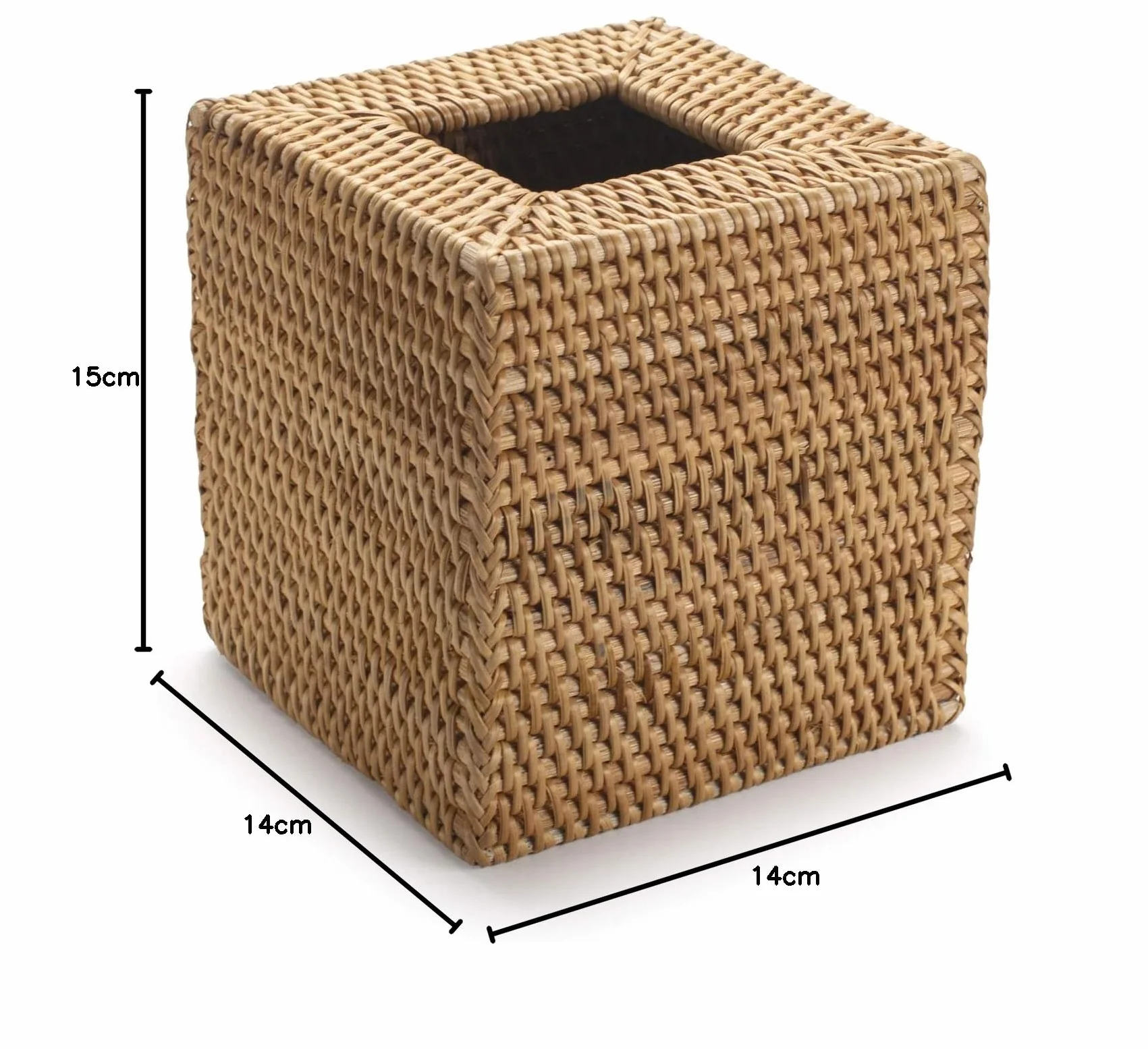 Rattanowe pudełko na chusteczki kosmetyczne naturalne kwadratowe 14 x 14 x 15 cm