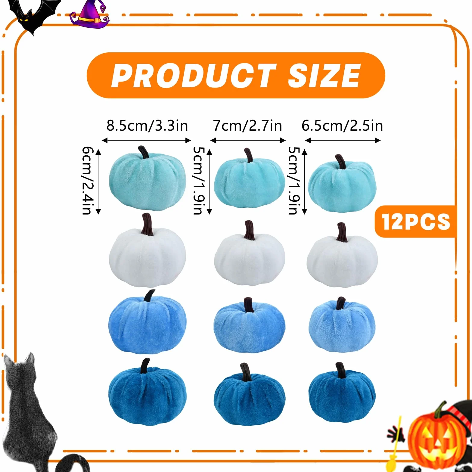 12 sztuk sztucznych dyni na Halloween, dekoracyjne dynie, symulacja, pianka, sztuczne aksamitne dynie, zestaw dużych i mini sztucznych dyni, Halloween, impreza, jesień, dekoracja stołu (E)