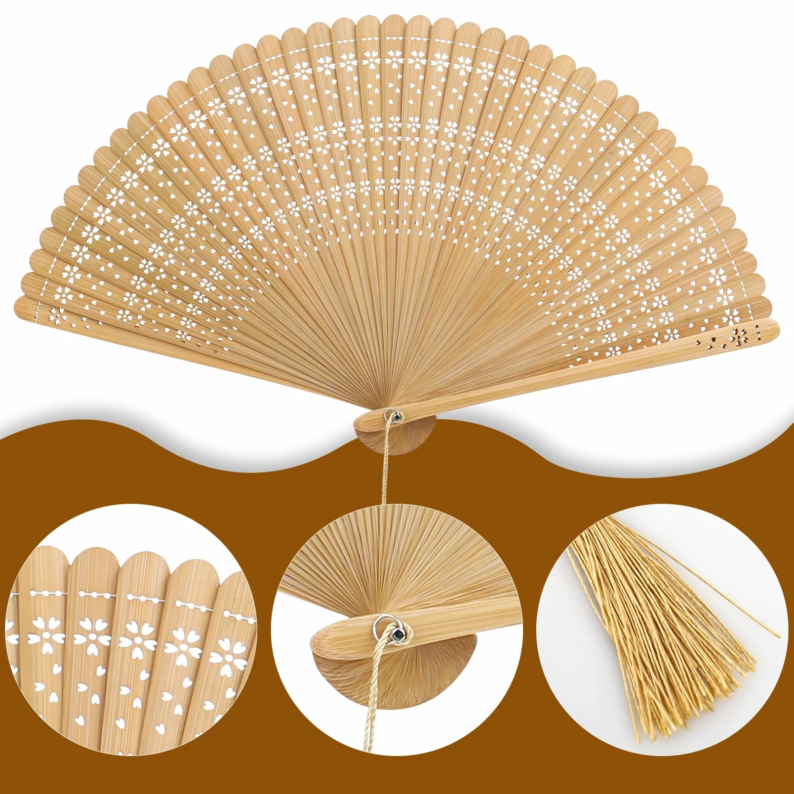 wachlarz ręczny, bambusowy, składany wachlarz do sauny, sercowaty, na wesele, wieczór taneczny