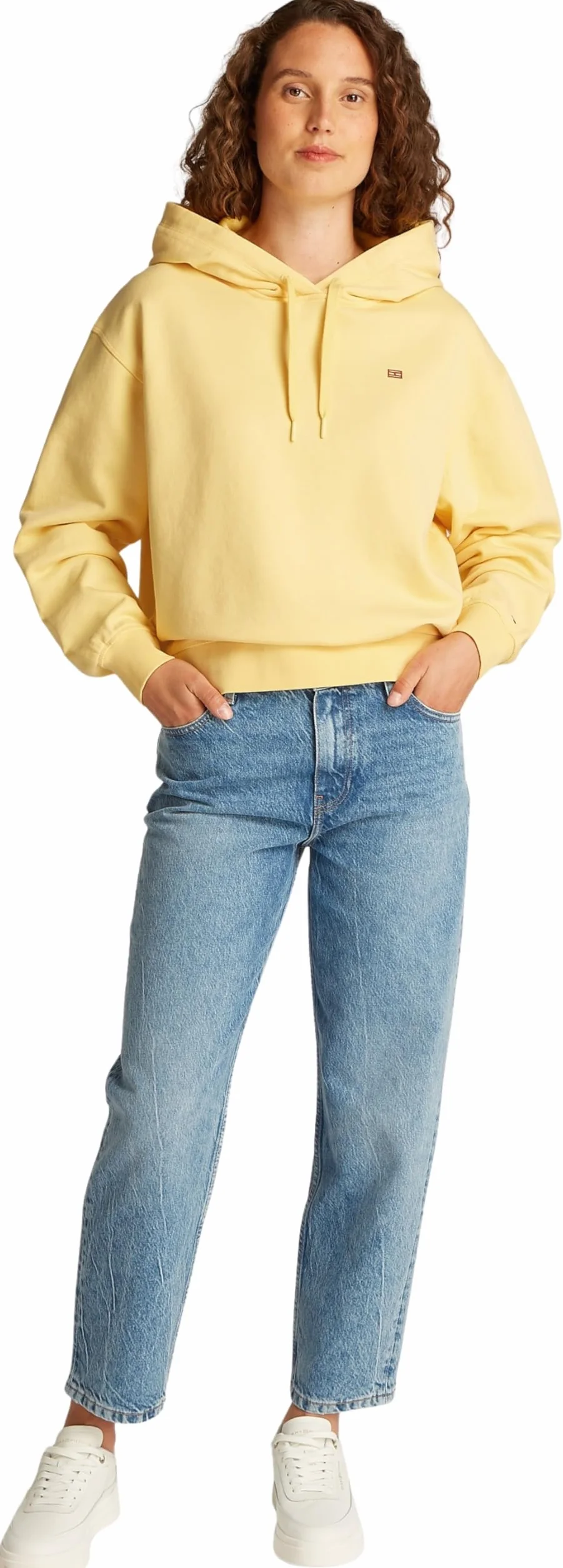 Tommy Hilfiger Damska bluza z kapturem REG z kontrastową flagą WW0WW45979, Żółty (Citronella), L