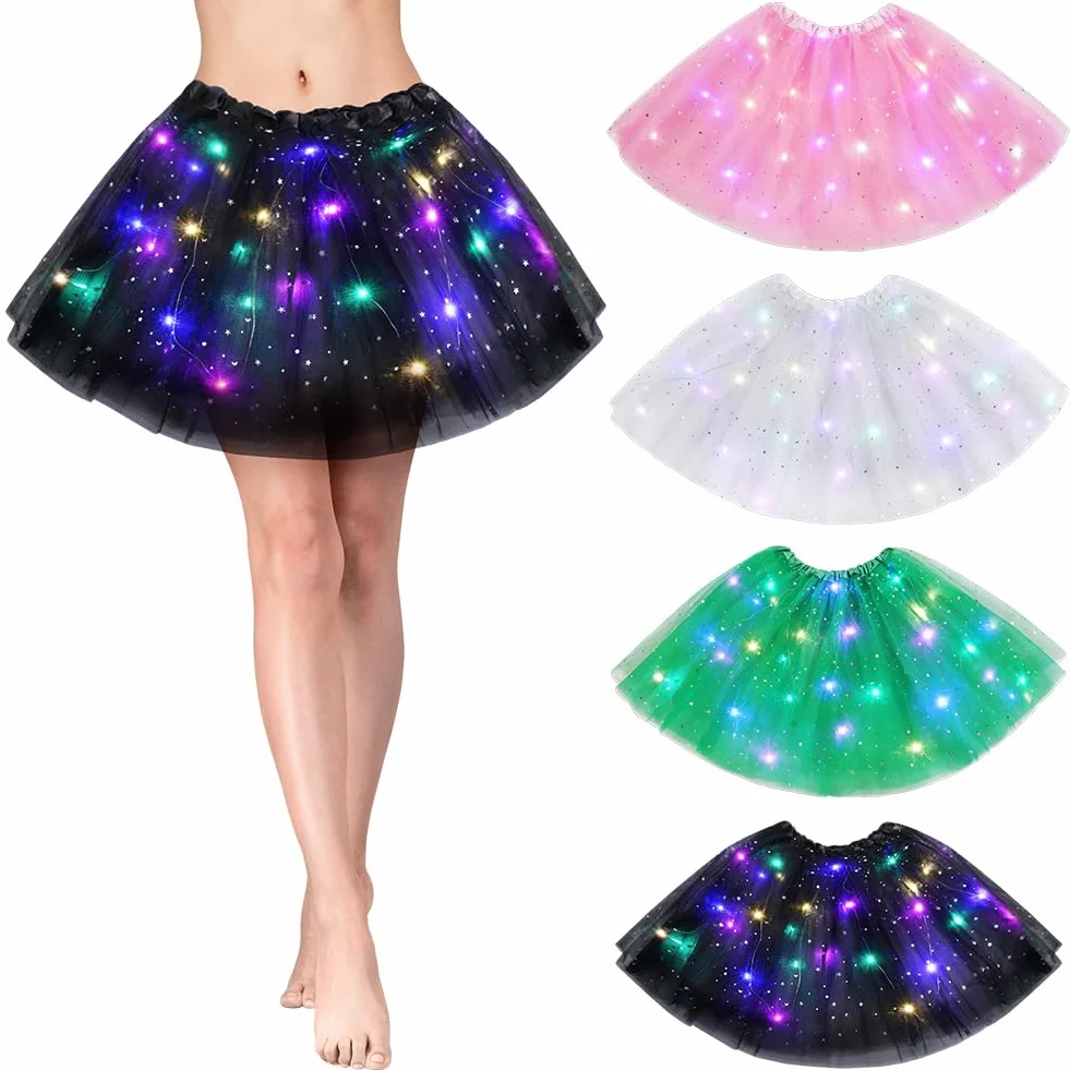 URAQT Spódniczka tutu LED, tiulowa spódniczka damska LED tutu dla dorosłych, mini spódniczka damska z diodami LED, tutu LED dla dorosłych na karnawałowe bale, bale, kostium na Halloween, 40 cm