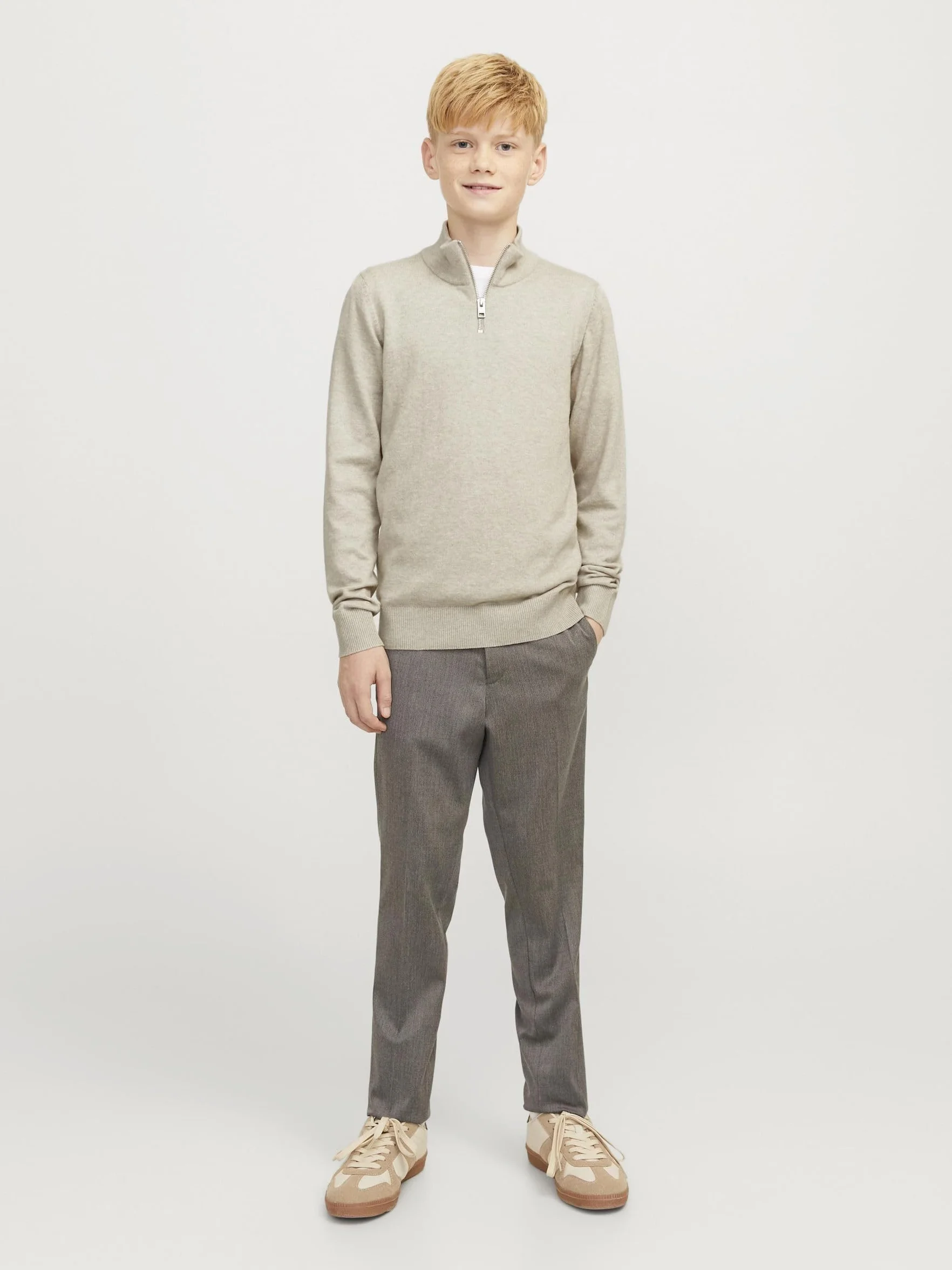 JACK&JONES JUNIOR Chłopięcy Jjeemil Knit Half Zip Noos Jnr sweter z dzianiny, granatowy blezer, 140