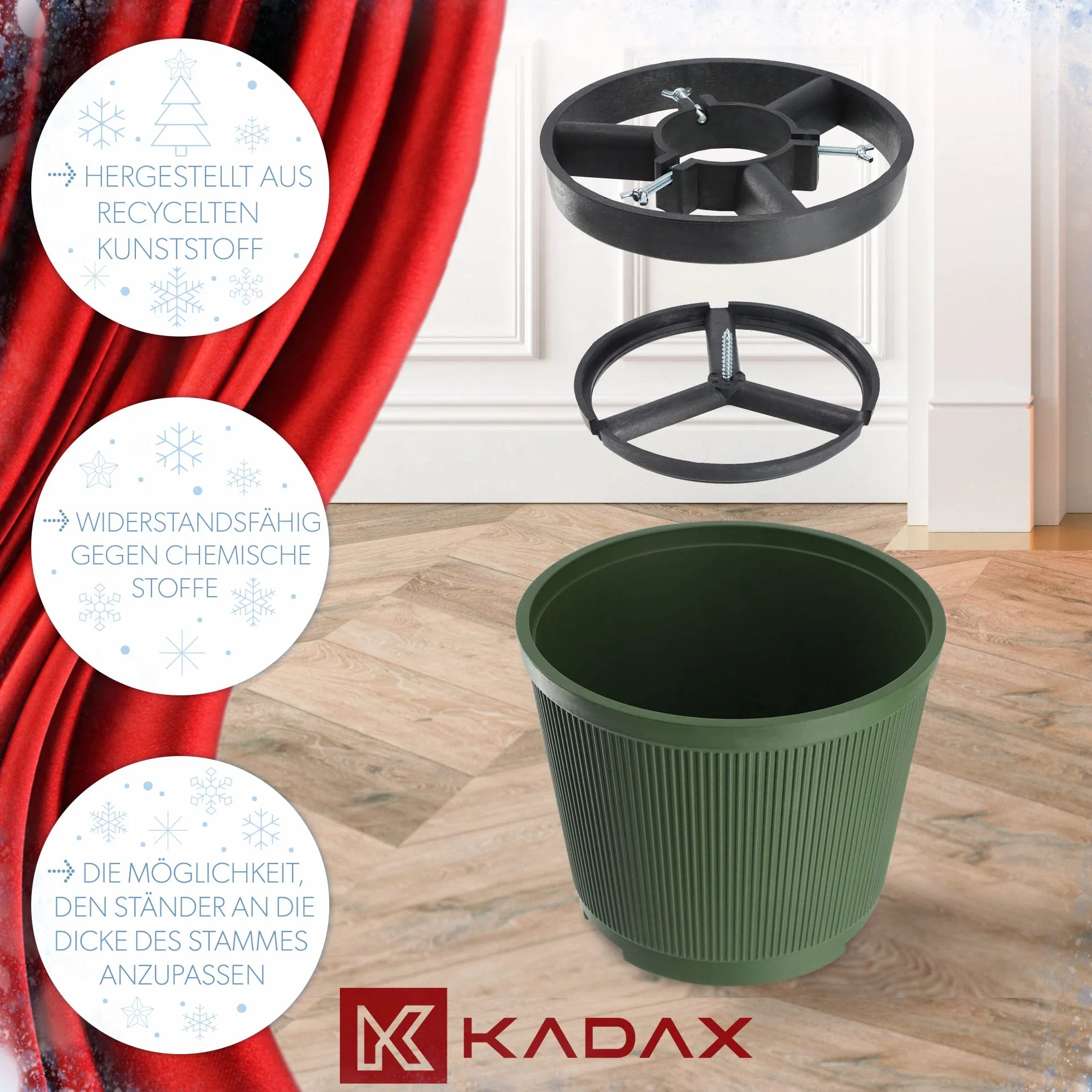 KADAX Stojak do choinki z recyklingu na żywe drzewko do 250 cm zielony