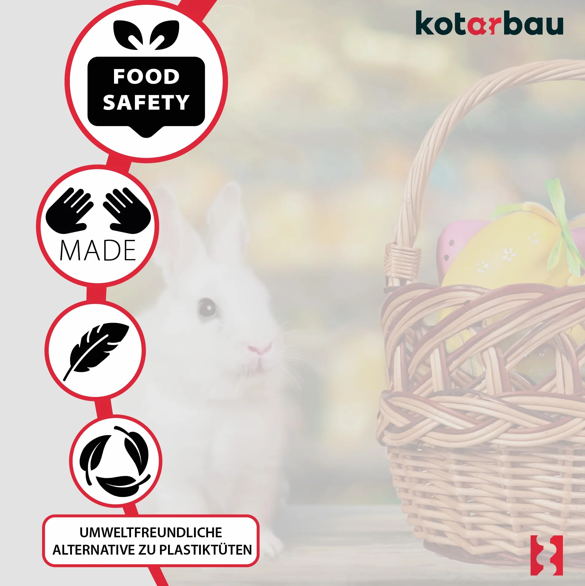 KOTARBAU® Koszyk Wiklinowy z Rączką dla Dzieci 290 x 220 x 200 mm - Wielkanocny Mały Koszyk