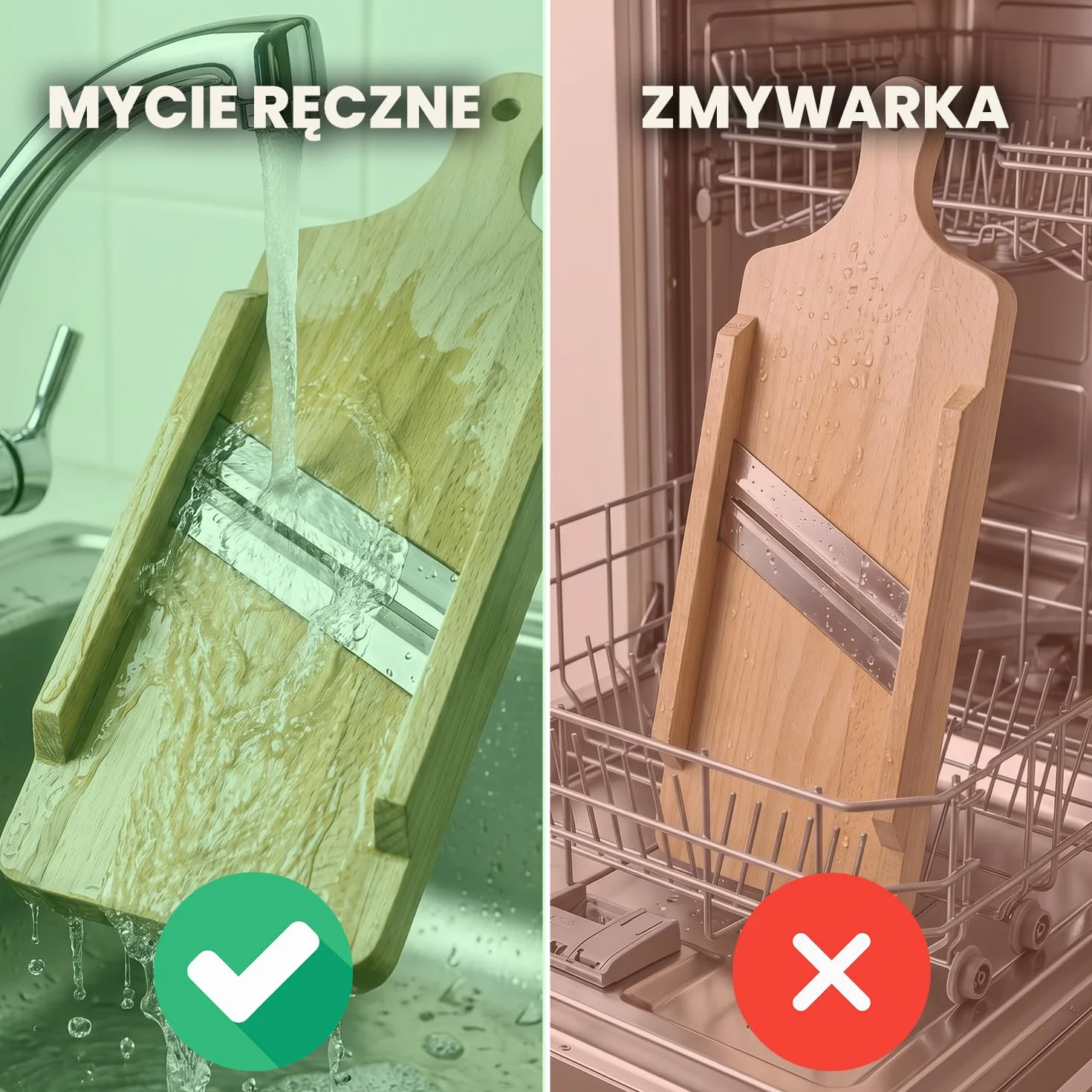 Drewniana szatkownica do warzyw z podwójnym ostrzem ze stali nierdzewnej 36x14x3 cm