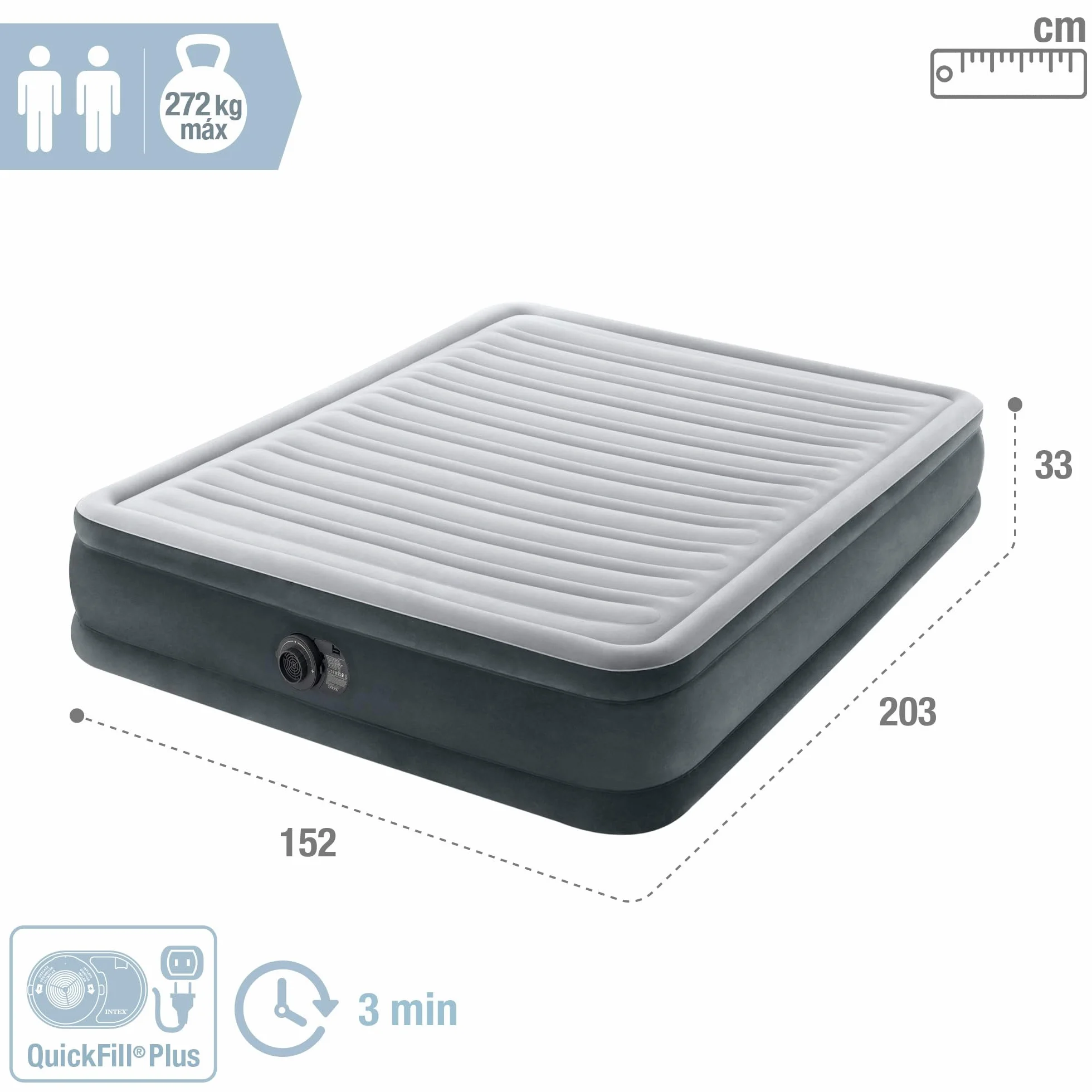 Intex 67770ND - Materasso Dura-Beam Comfort Plush Matrimoniale, con Pompa Elettrica Incorporata, 152x203x33 cm