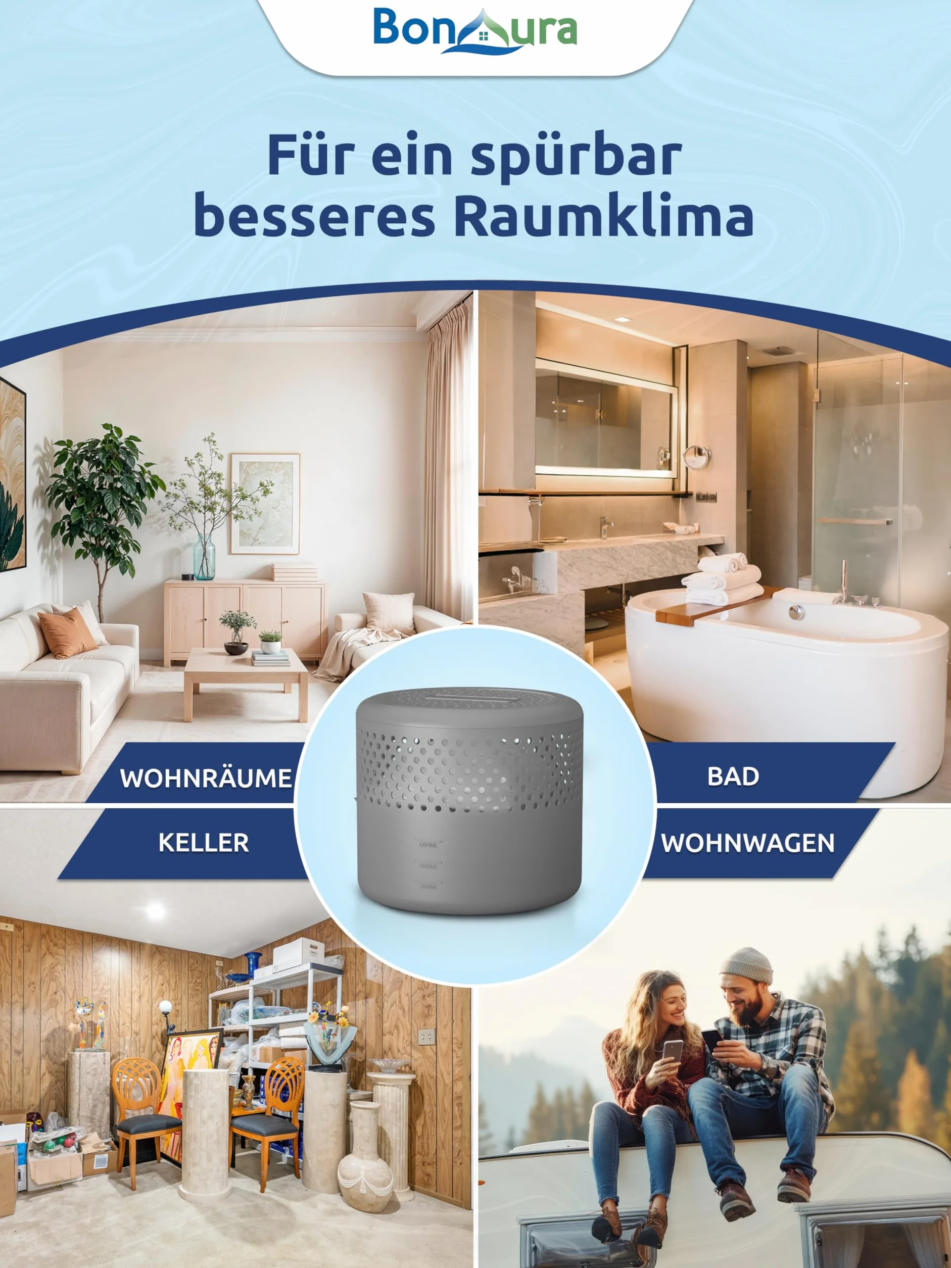 BonAura osuszacz powietrza bez prądu 4 szt + nawilżacz 8 x 400 g do 40 m²