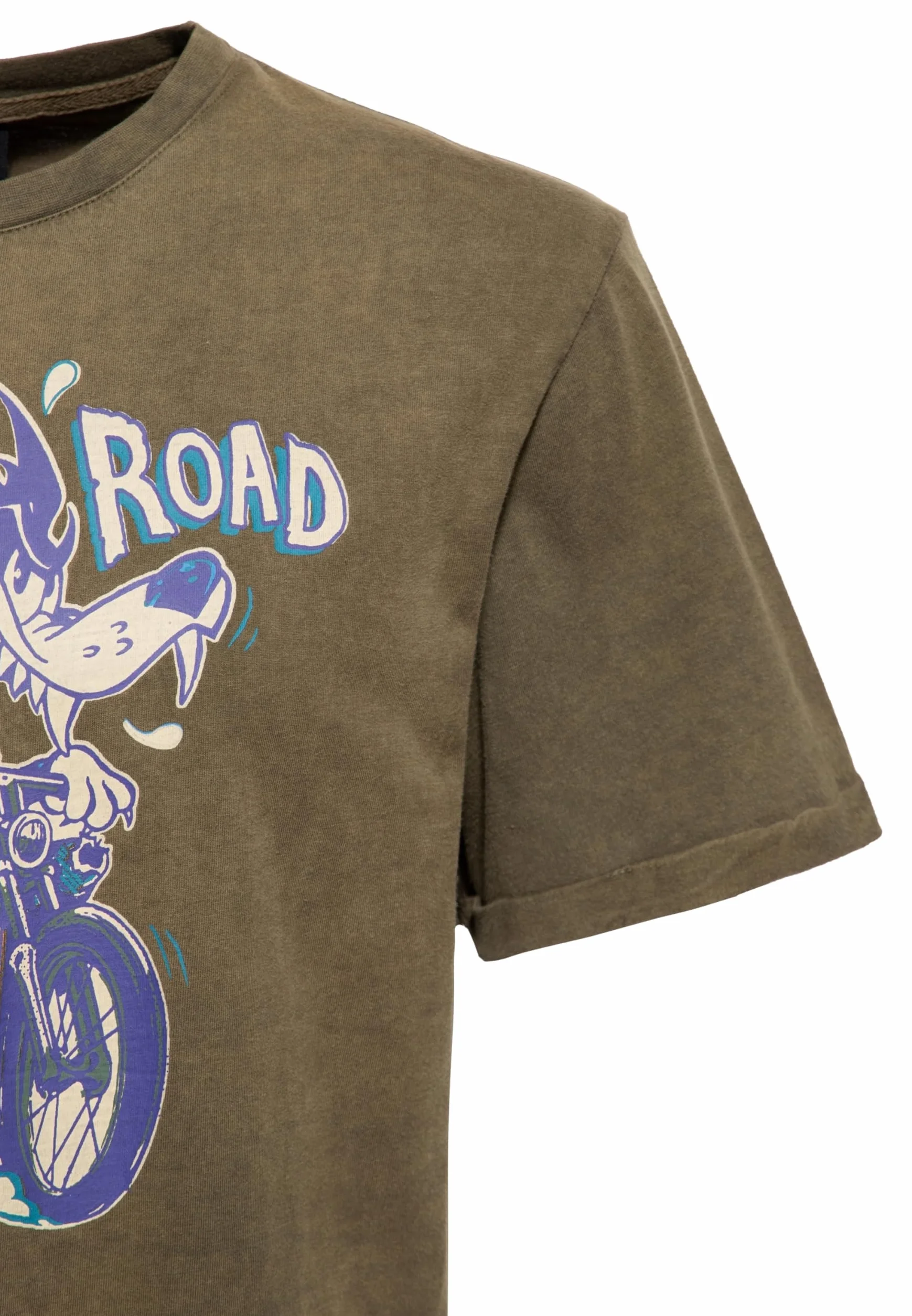 King Kerosin Męski T-shirt | koszulka z nadrukiem | koszulka z krótkim rękawem | styl vintage | krój regularny | rowerzysta | nadruk | grafika | kreskówka | komiks | retro Split Road