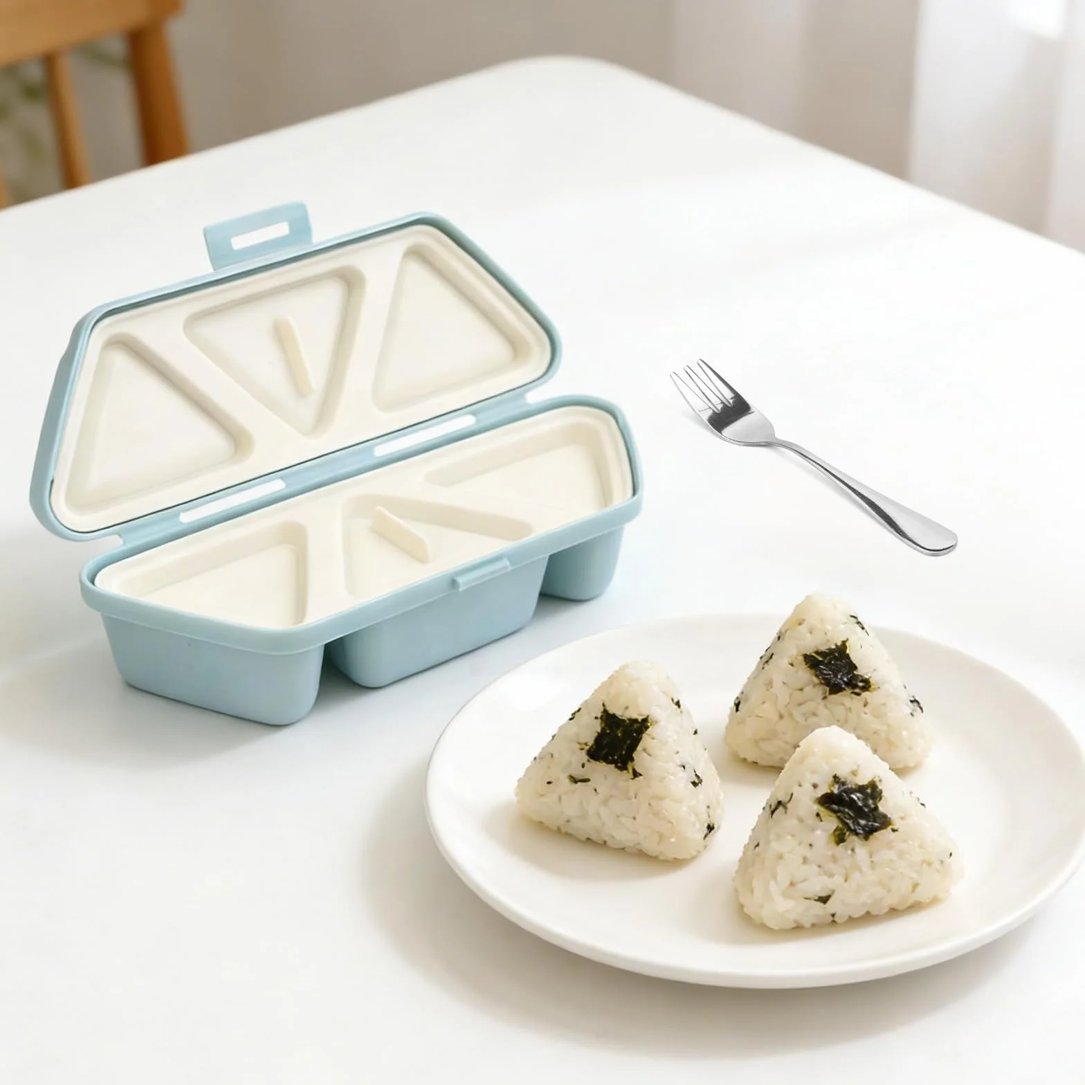 Forma Onigiri 6 w 1, Trójkątna Forma Sushi z Widelcem, Wielofunkcyjna Maszyna do Klusek Ryżowych Musubi, Niebieski