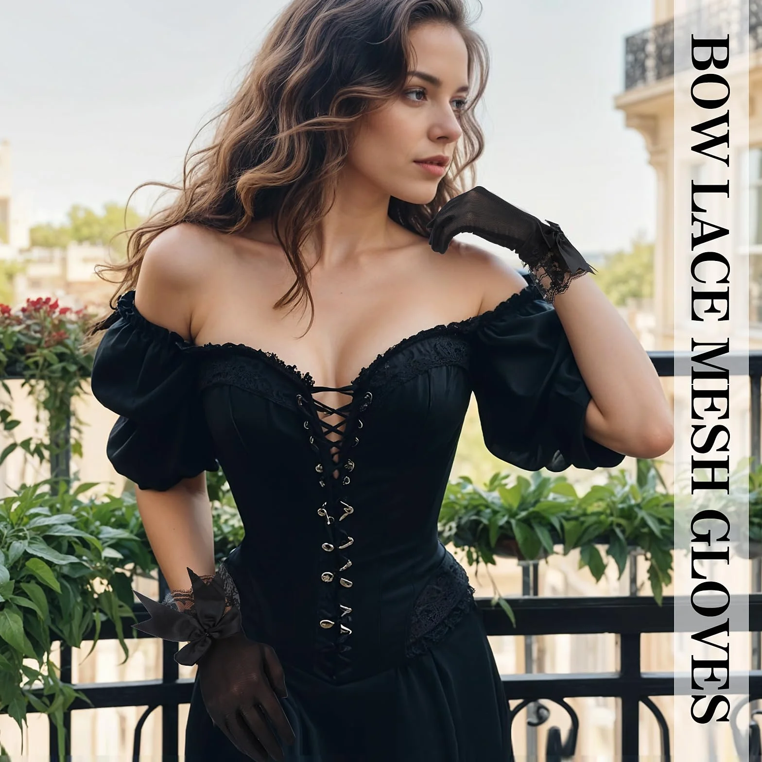 Yuanchu Damskie rękawiczki siatkowe z kokardką, przycięte koronkowe rękawiczki, czarne rękawiczki, eleganckie rękawiczki ślubne, etykieta, akcesoria do rąk, na Boże Narodzenie, ślub, imprezę