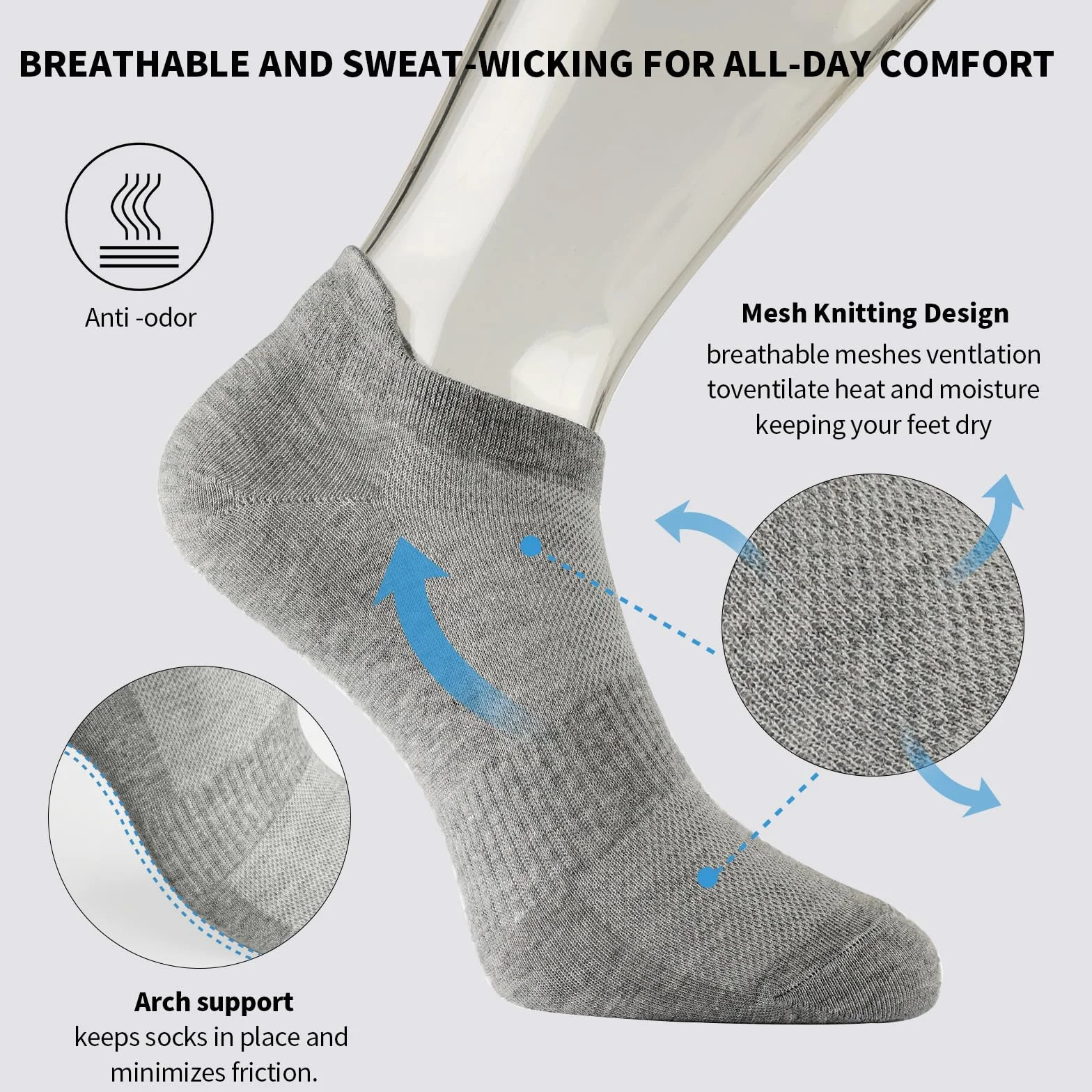 HeyUU 6/10 par skarpet do sneakersów dla mężczyzn i kobiet, krótkie skarpety sportowe, oddychające, bawełniane skarpety do biegania, uniseks, antypoślizgowe i wygodne