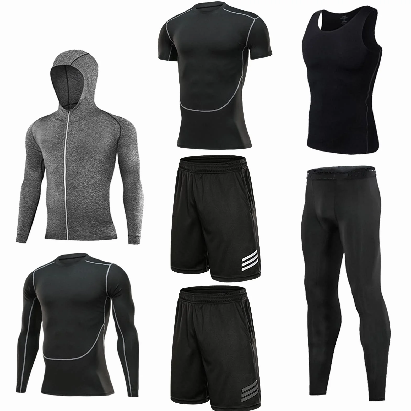 7-częściowy męski zestaw odzieży fitness, szybkoschnące legginsy na siłownię, outdoorowa warstwa bazowa odzież sportowa, styl 8, XL